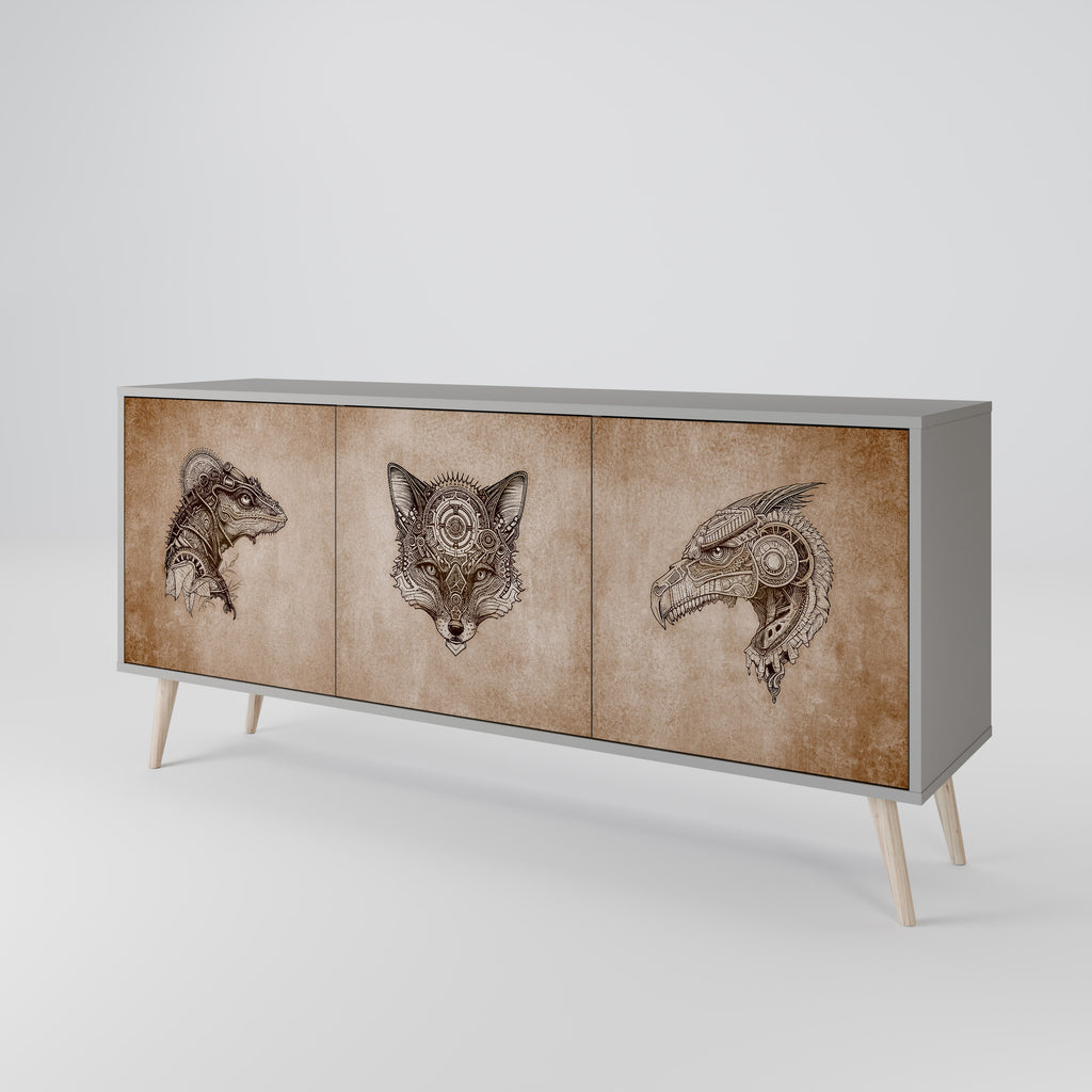Aparador STEAMPUNK CLAN de 3 puertas en acabado gris