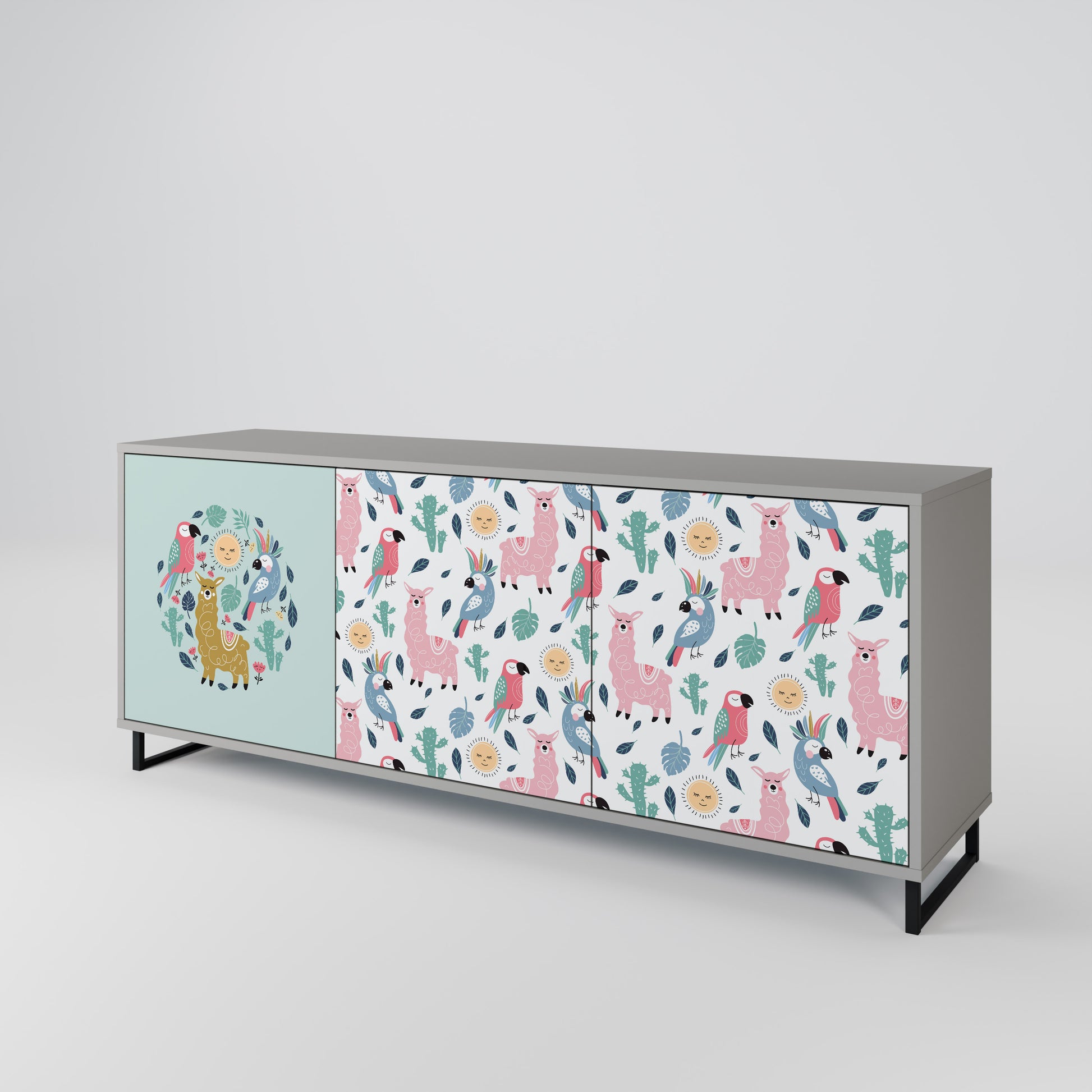 COLORFUL ALPACAS 3-Door Sideboard in Grey Finish