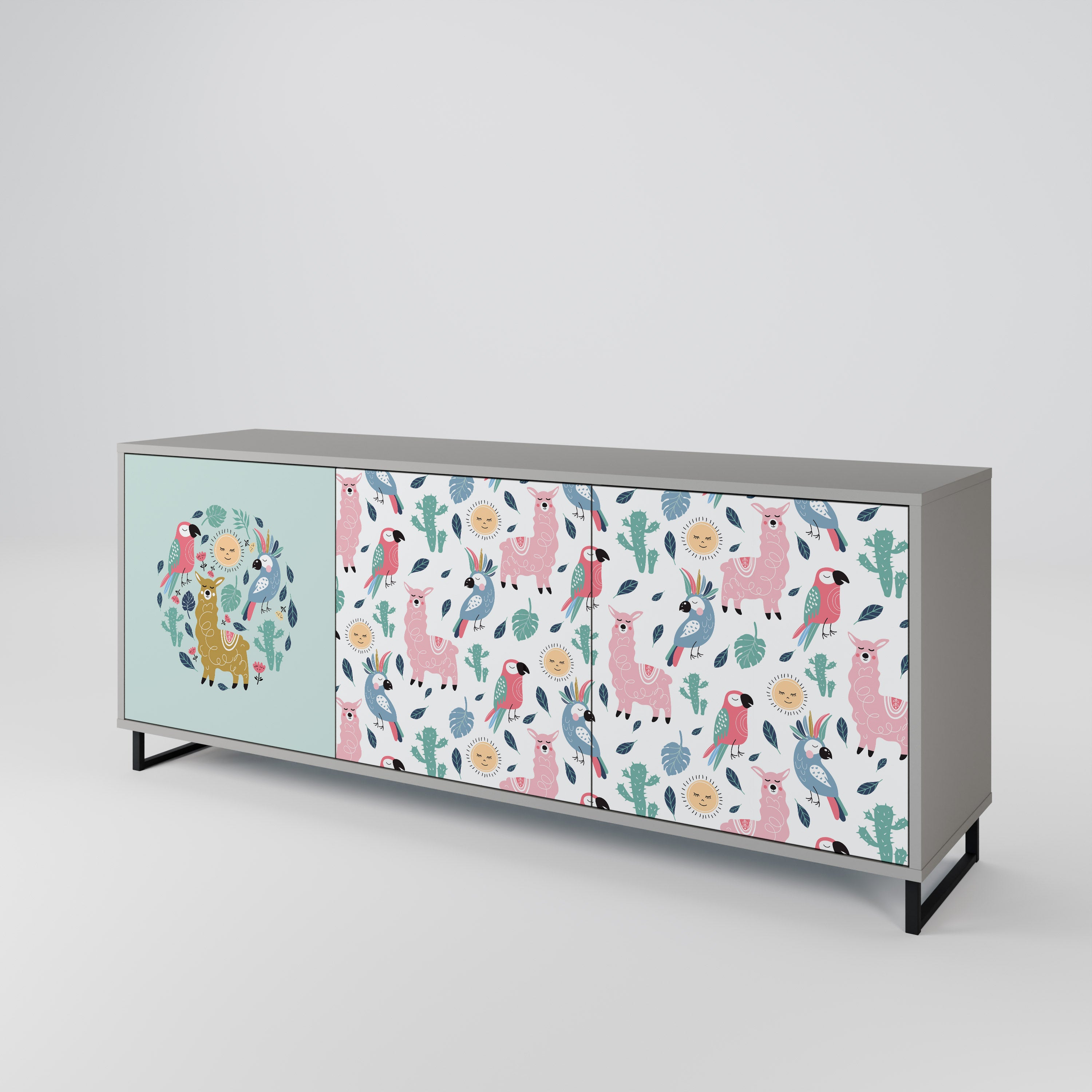 COLORFUL ALPACAS 3-Door Sideboard in Grey Finish