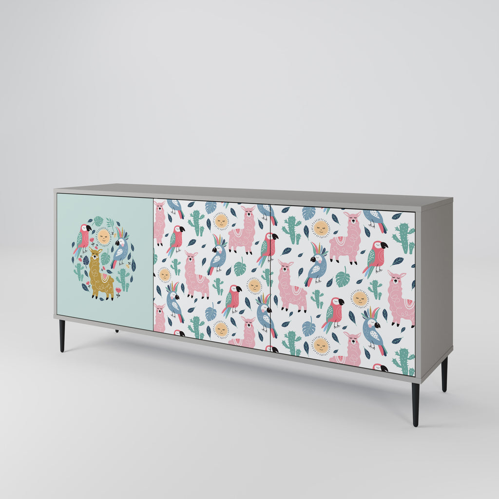 Aparador de 3 puertas COLORFUL ALPACAS en acabado gris