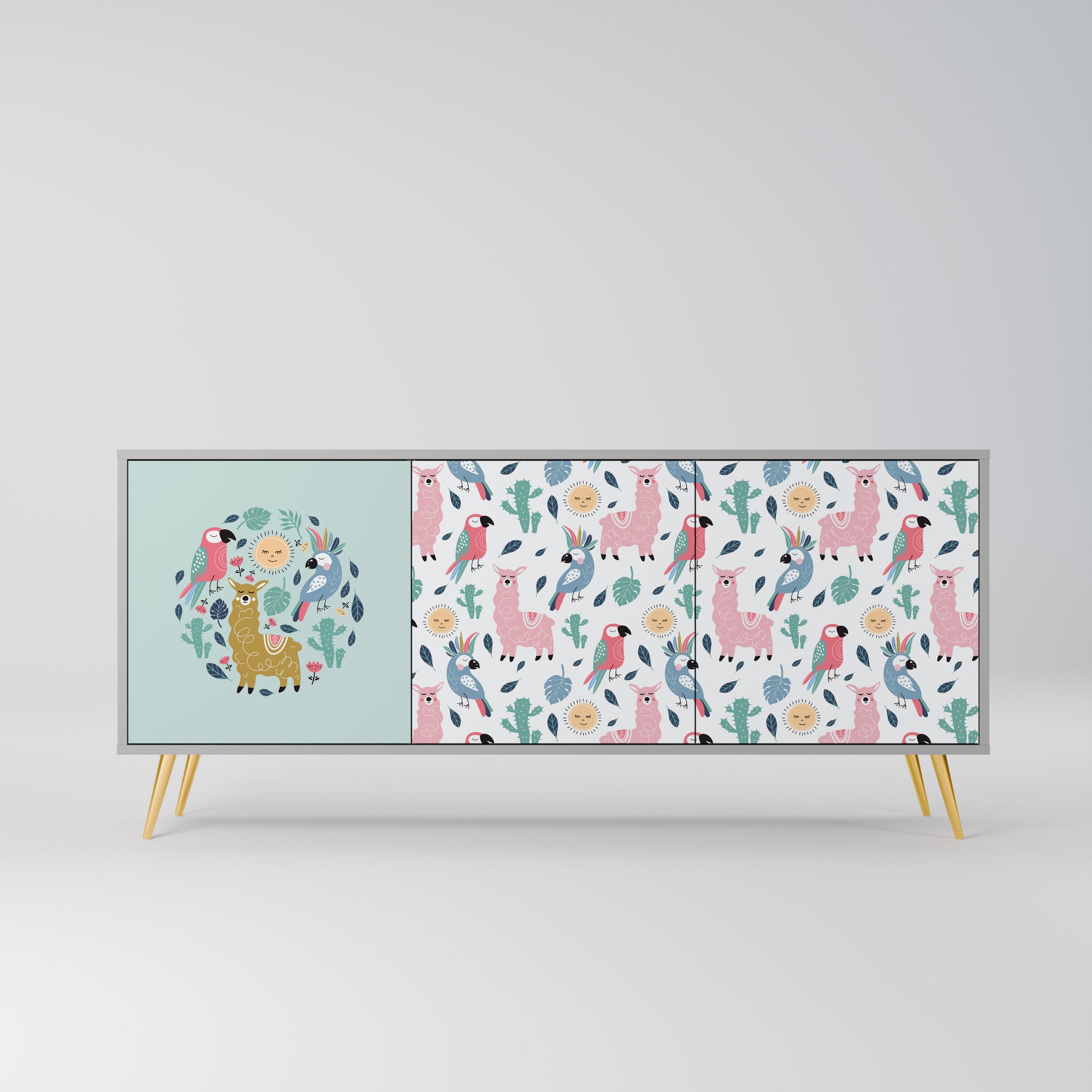 COLORFUL ALPACAS 3-Door Sideboard in Grey Finish