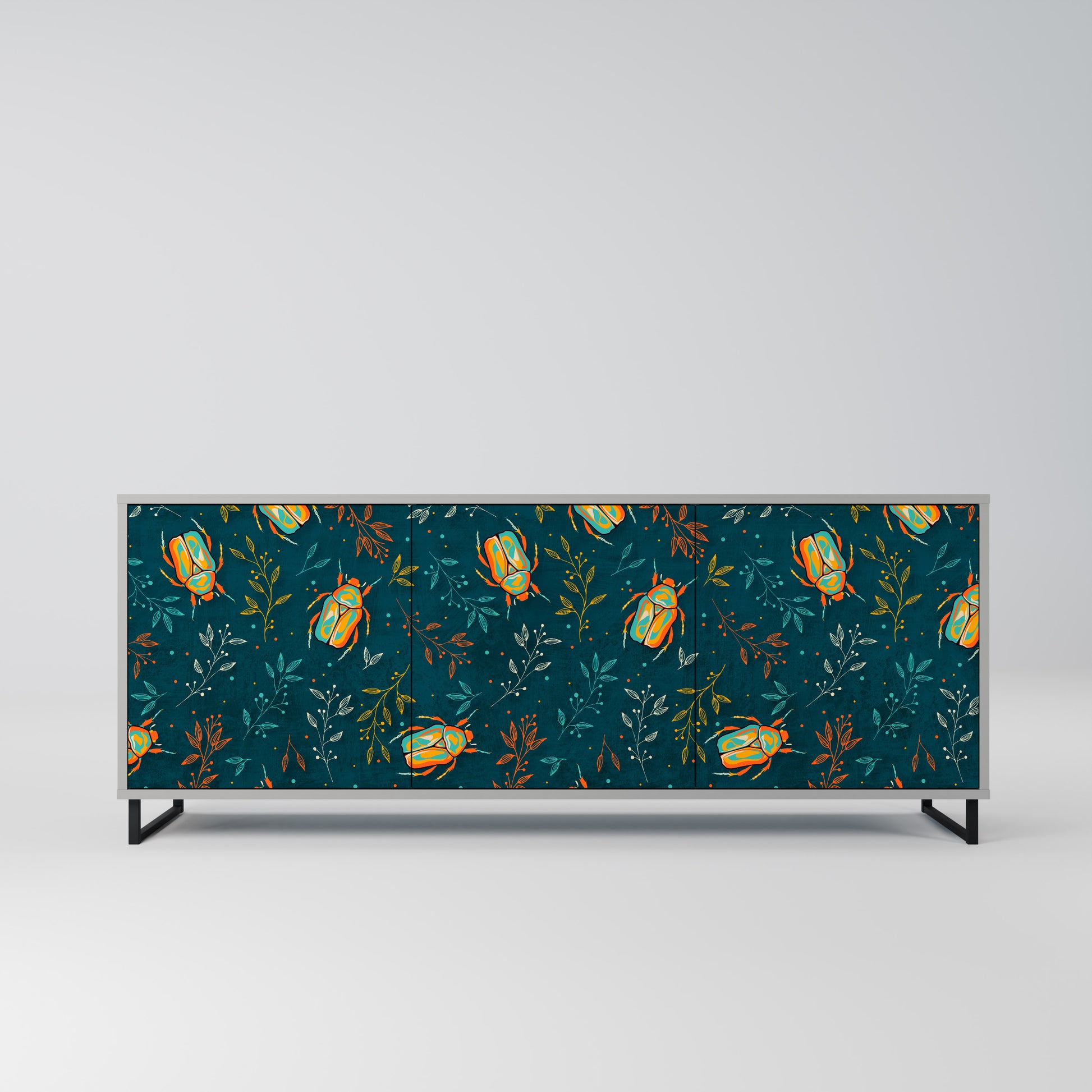 AUTUMN INSECTS 3-Door Sideboard in Grey Finish