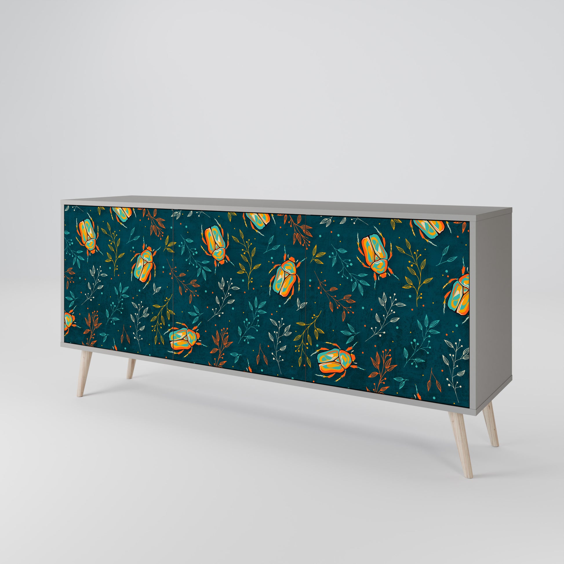 AUTUMN INSECTS 3-Door Sideboard in Grey Finish