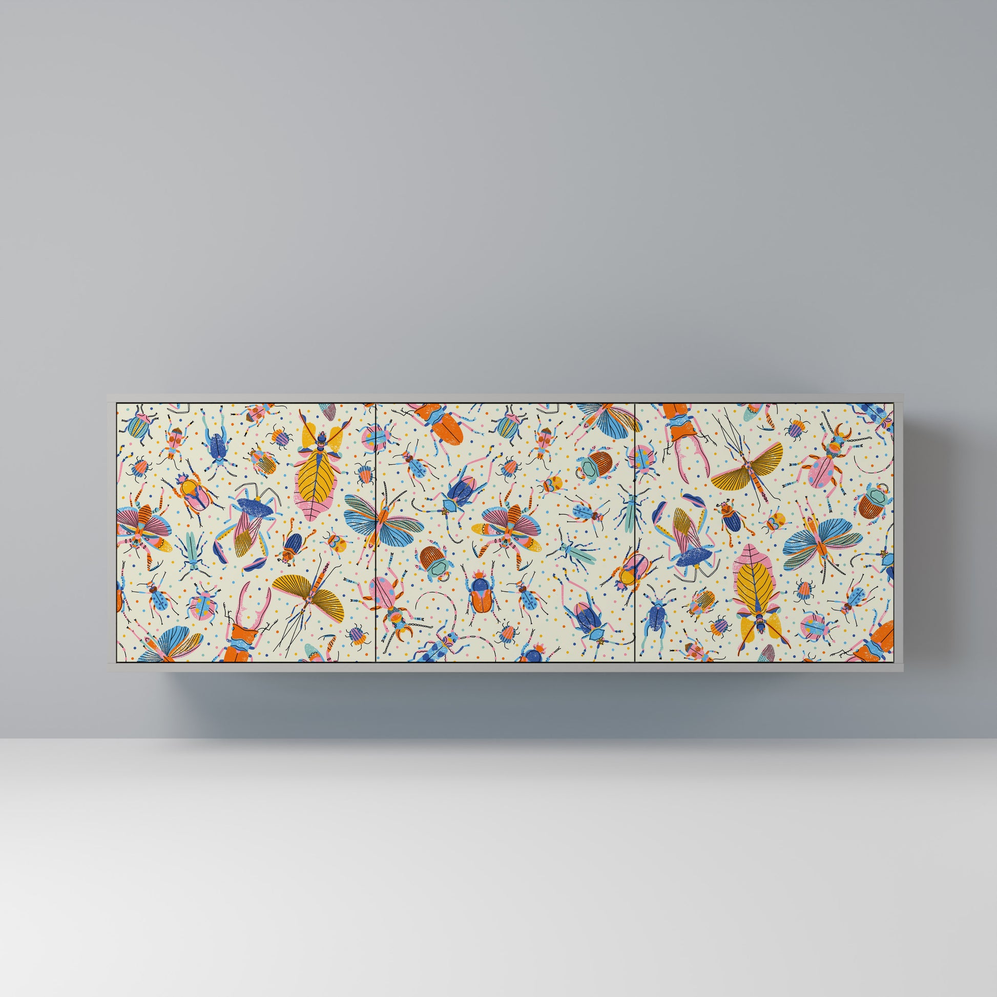 COLORFUL INSECTS 3-Door Sideboard in Grey Finish