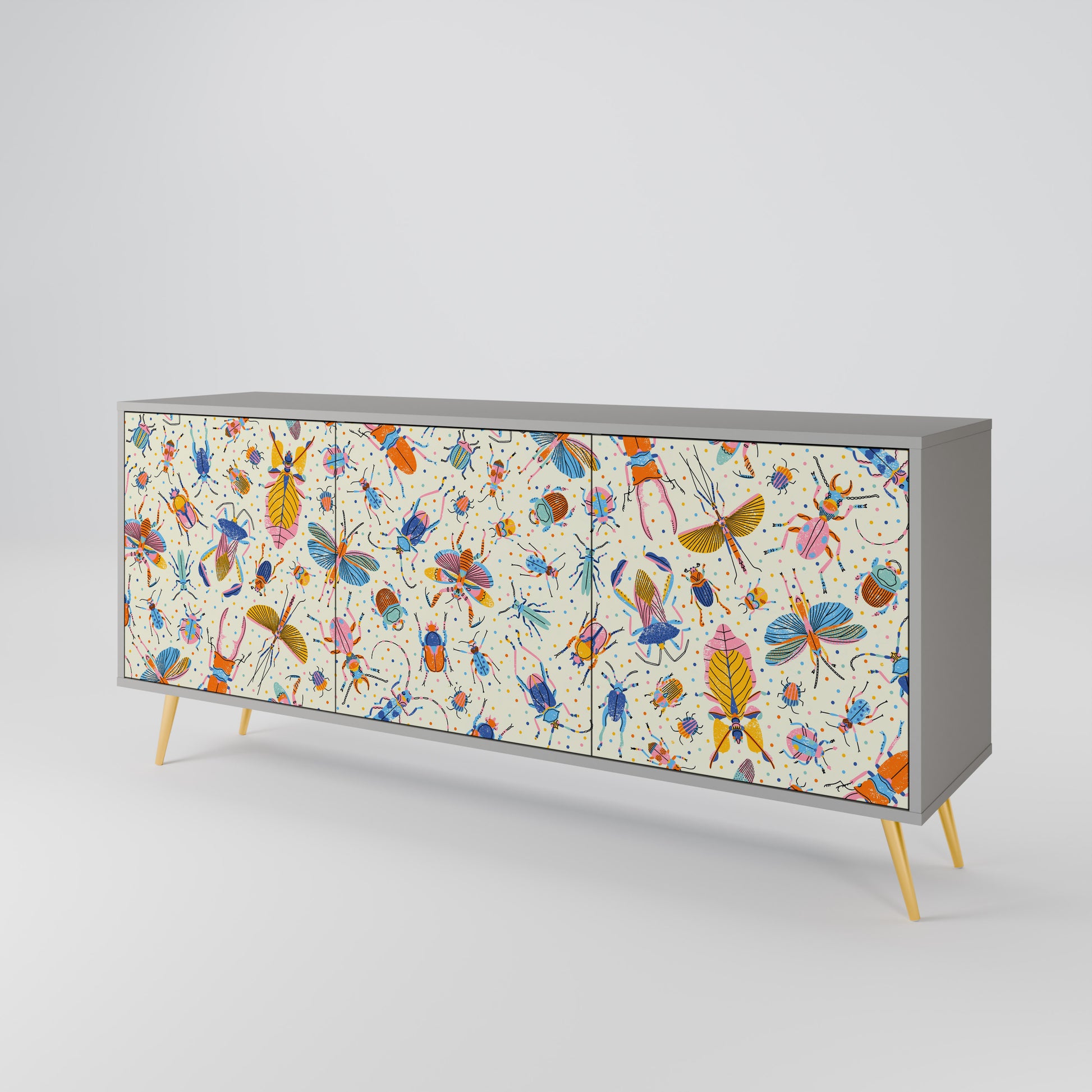 COLORFUL INSECTS 3-Door Sideboard in Grey Finish