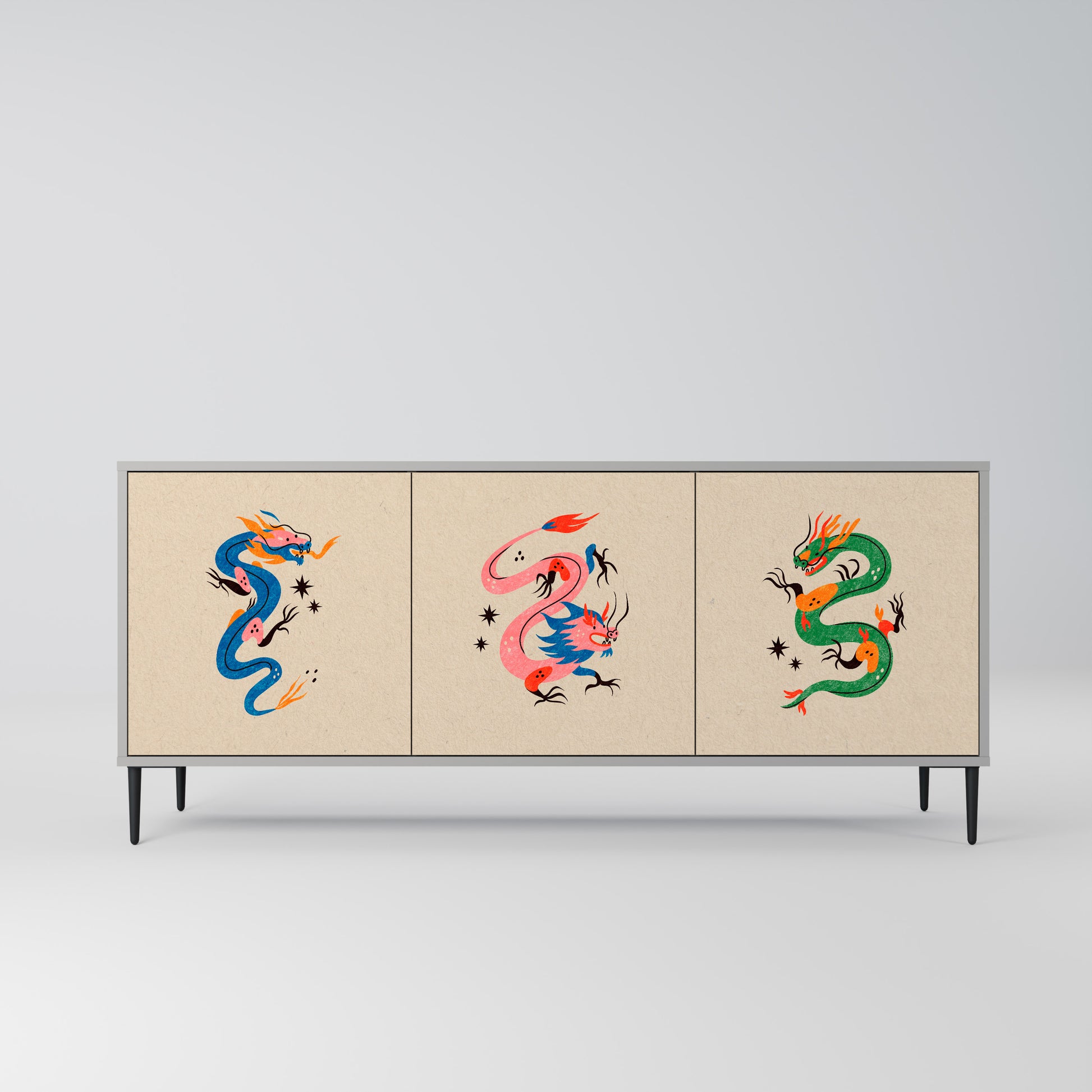MYTHOLOGICAL CREATURES 3-Door Sideboard in Grey Finish