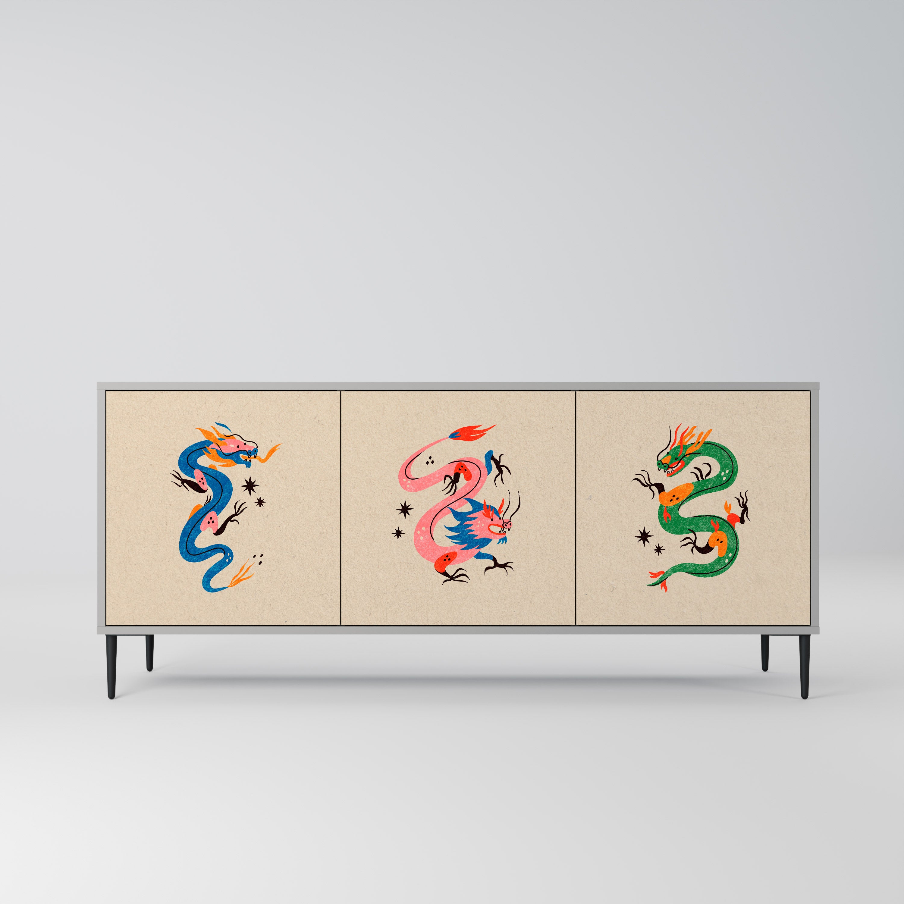 MYTHOLOGICAL CREATURES 3-Door Sideboard in Grey Finish