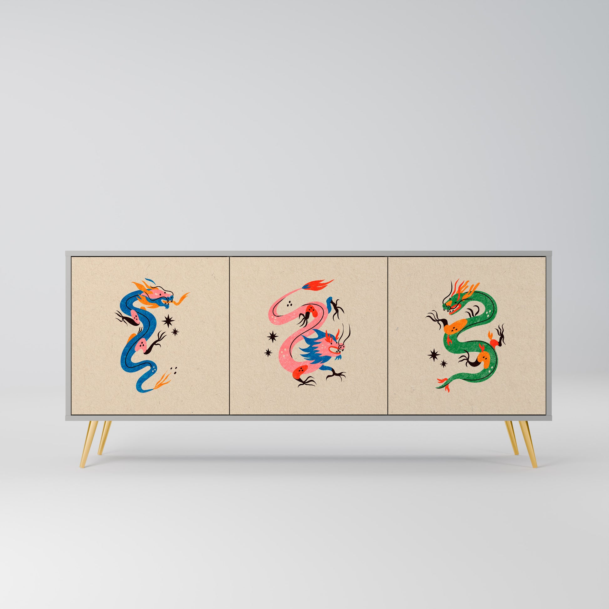 MYTHOLOGICAL CREATURES 3-Door Sideboard in Grey Finish