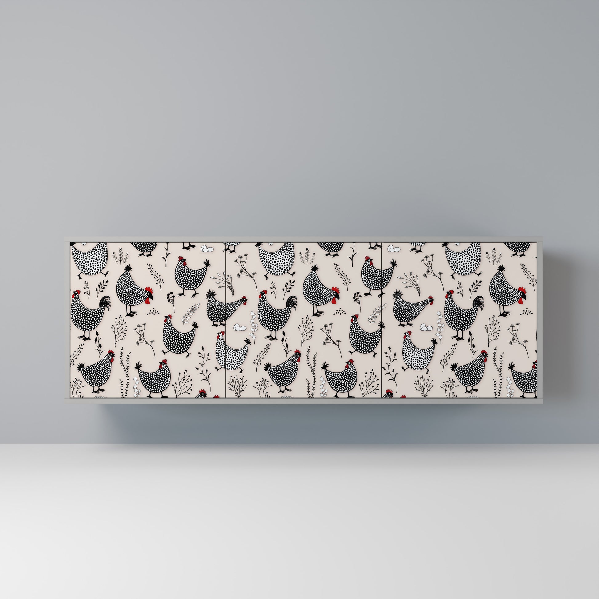 HAPPY HENS 3-Door Sideboard in Grey Finish