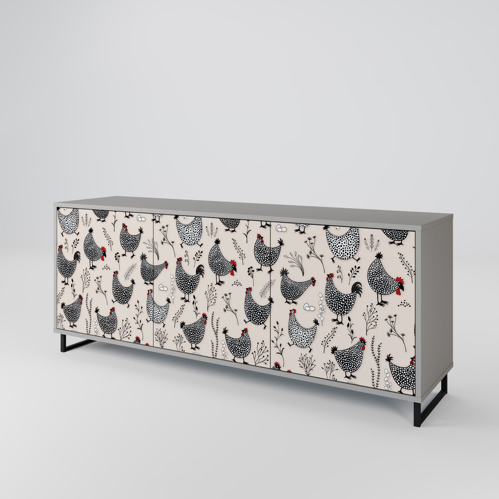 Aparador de 3 puertas HAPPY HENS en acabado gris