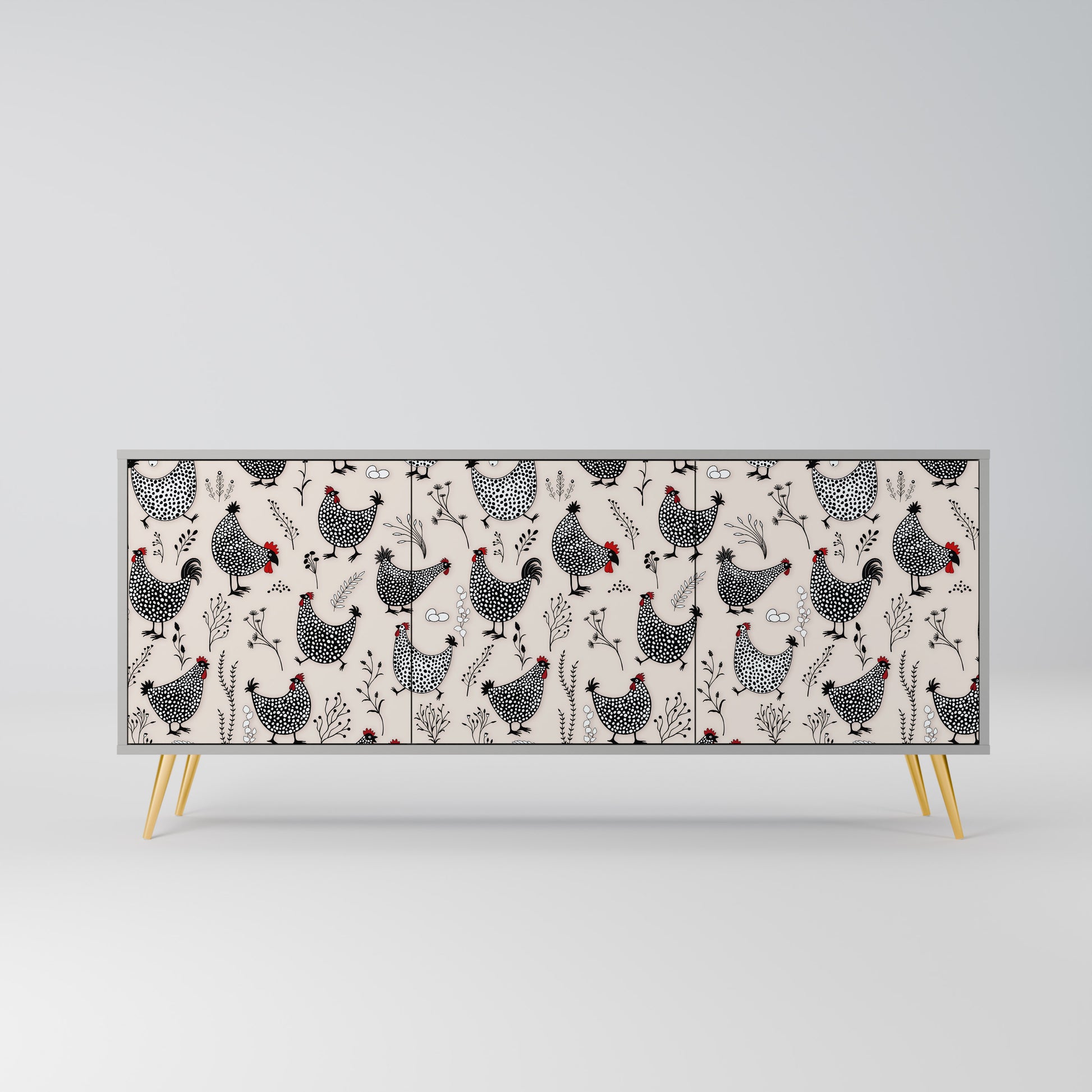 HAPPY HENS 3-Door Sideboard in Grey Finish