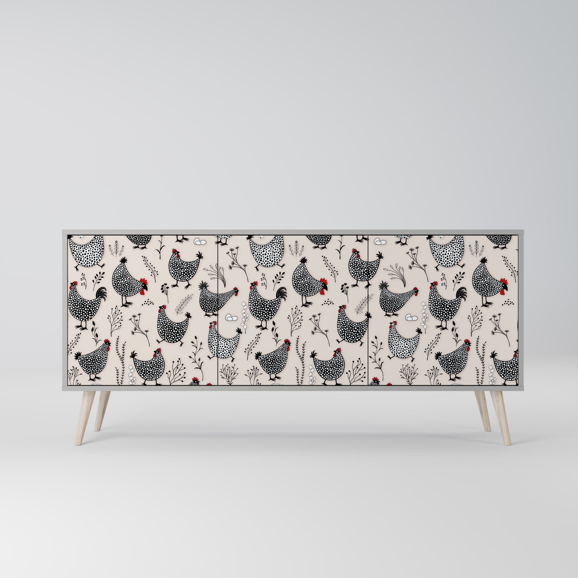HAPPY HENS 3-Door Sideboard in Grey Finish