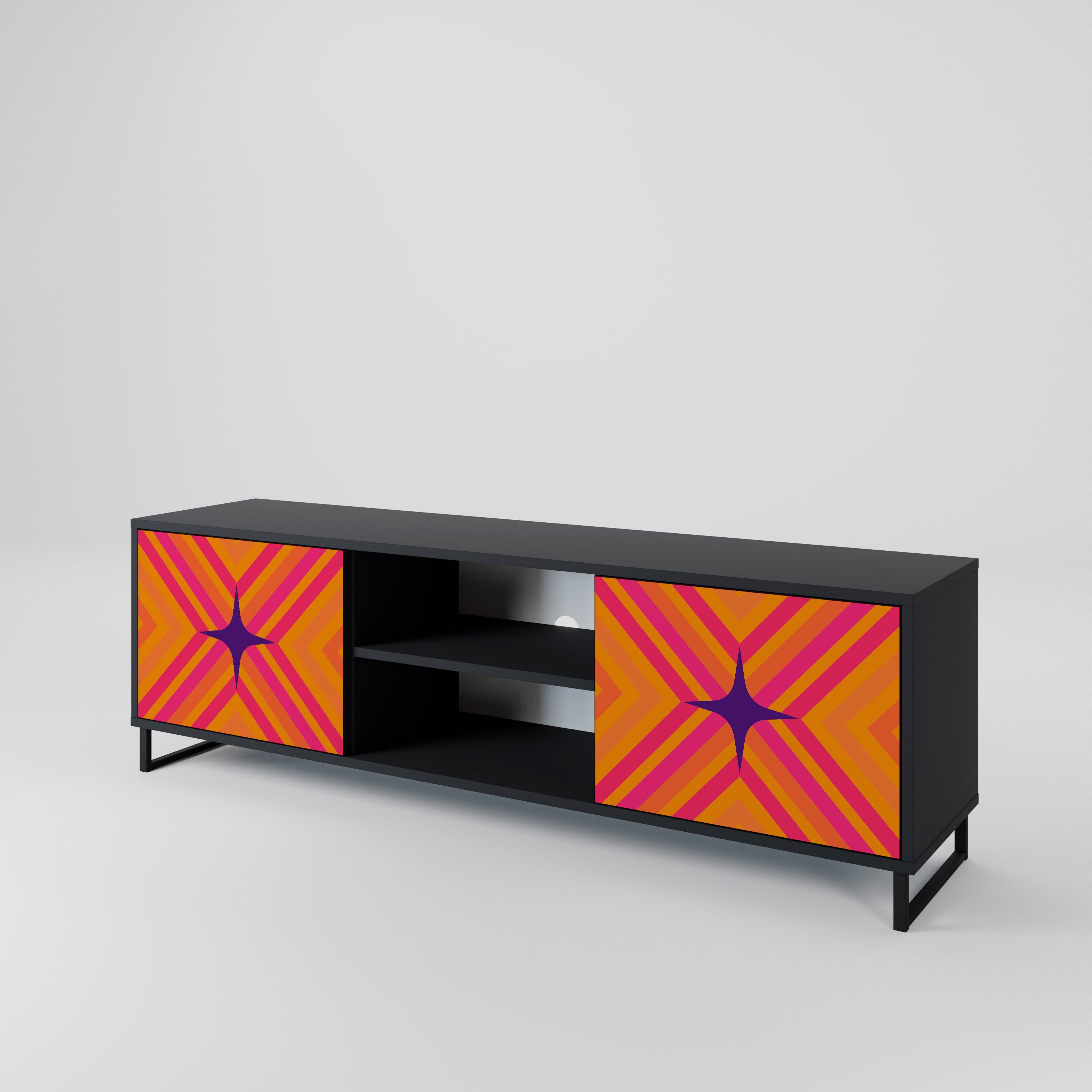 Mueble de TV de 2 puertas GEOMETRIC BRILLIANCE en acabado negro
