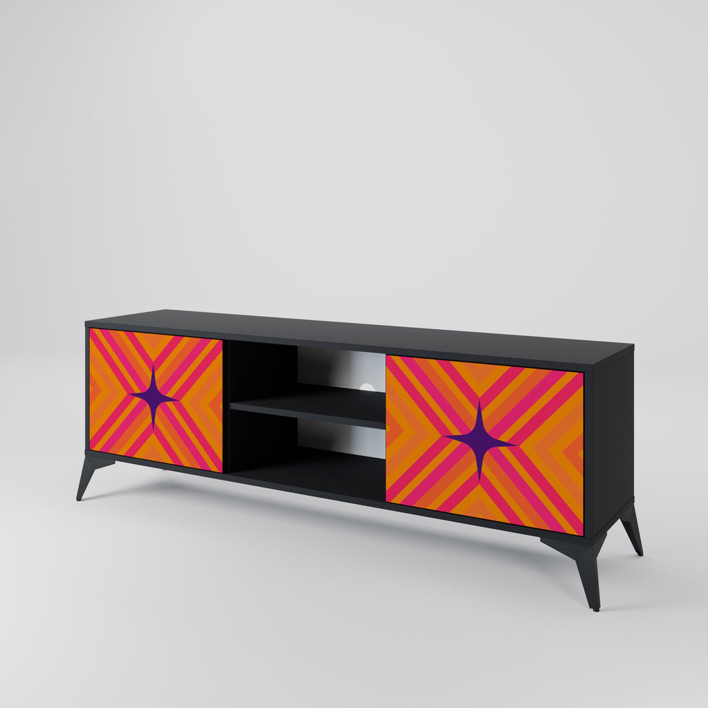 Mueble de TV de 2 puertas GEOMETRIC BRILLIANCE en acabado negro