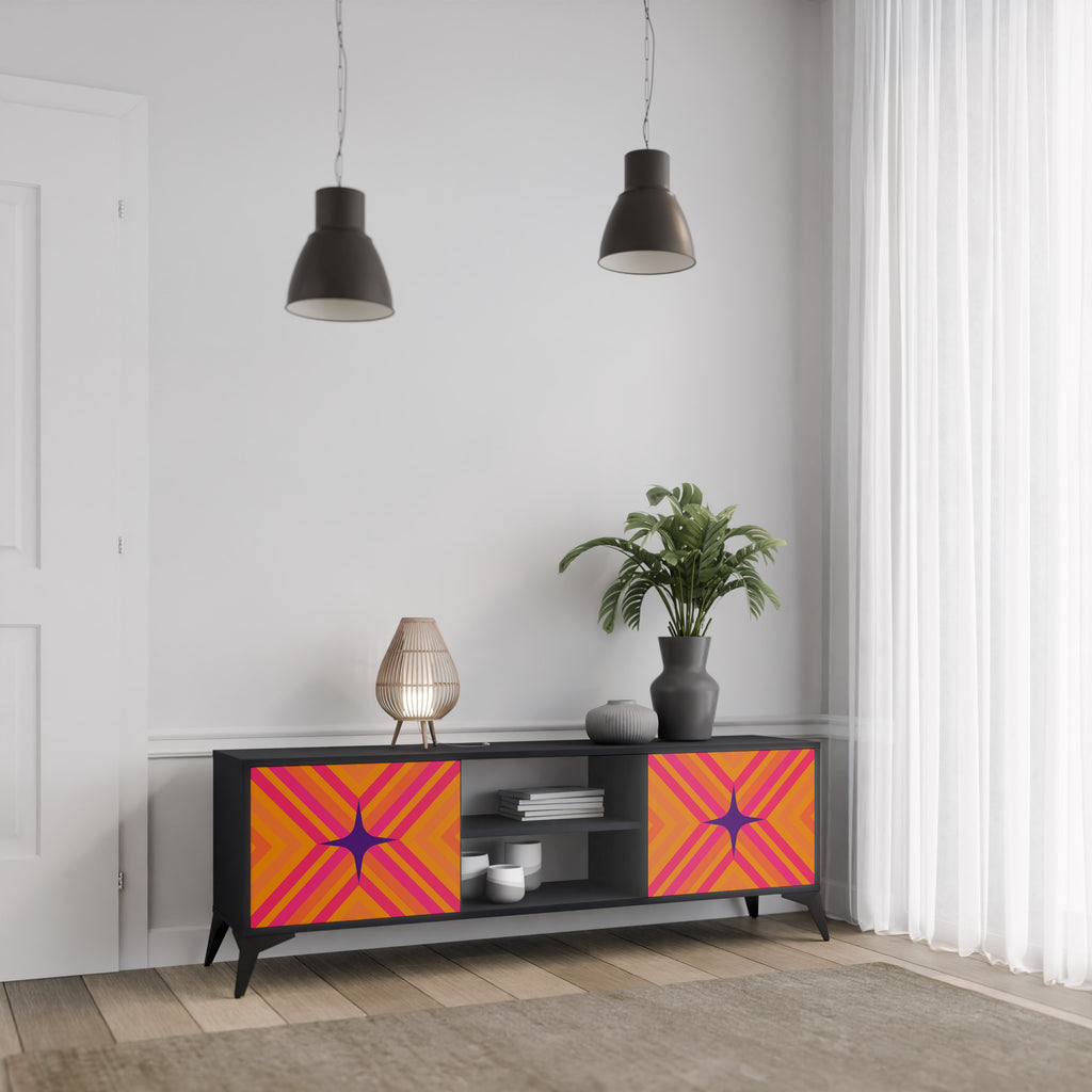 Mueble de TV de 2 puertas GEOMETRIC BRILLIANCE en acabado negro