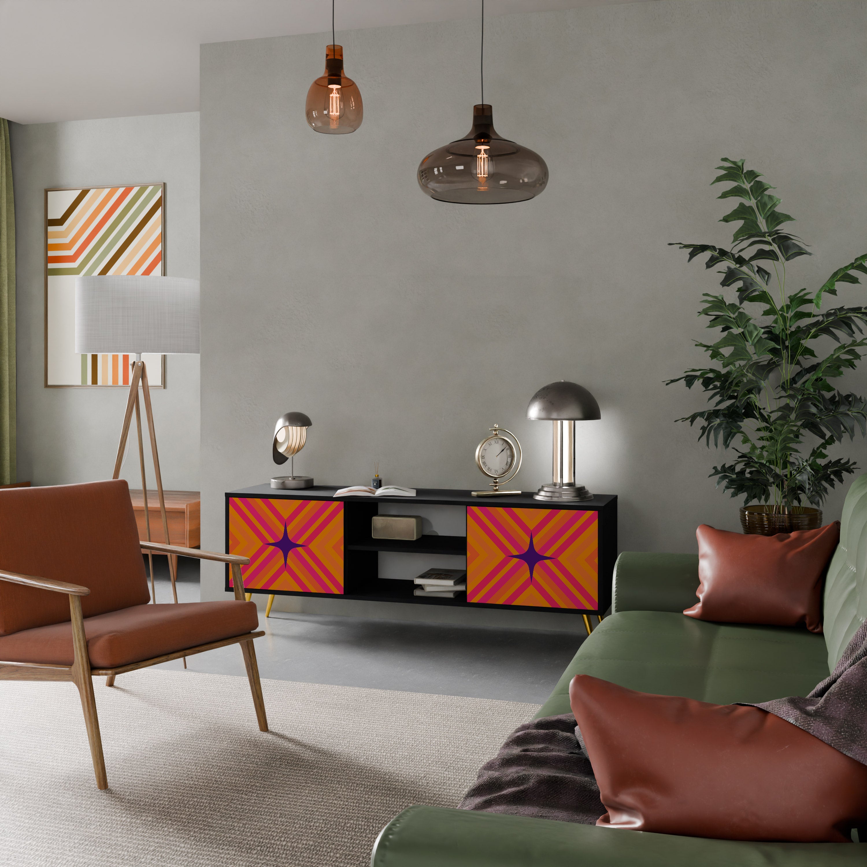 Mueble de TV de 2 puertas GEOMETRIC BRILLIANCE en acabado negro