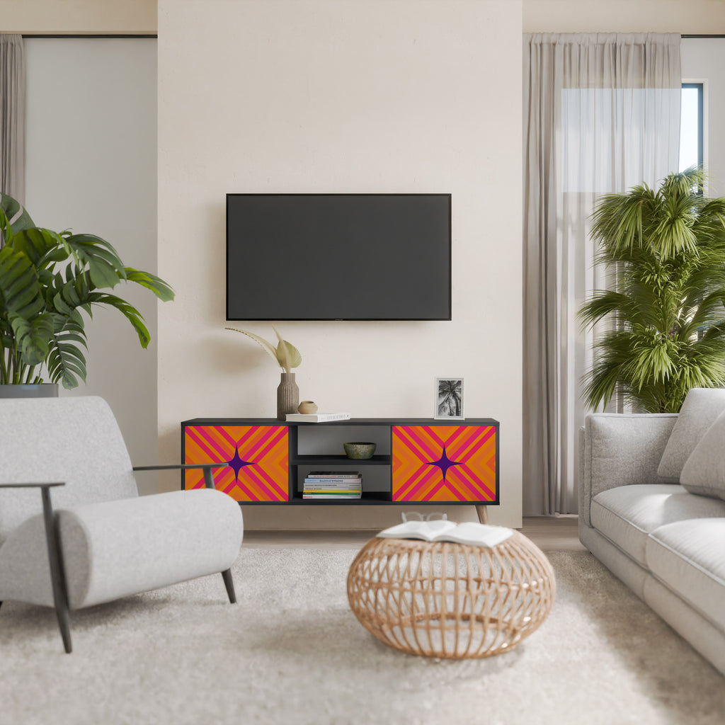 Mueble de TV de 2 puertas GEOMETRIC BRILLIANCE en acabado negro