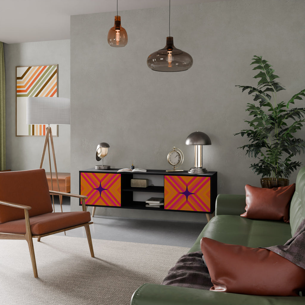 Mueble de TV de 2 puertas GEOMETRIC BRILLIANCE en acabado negro