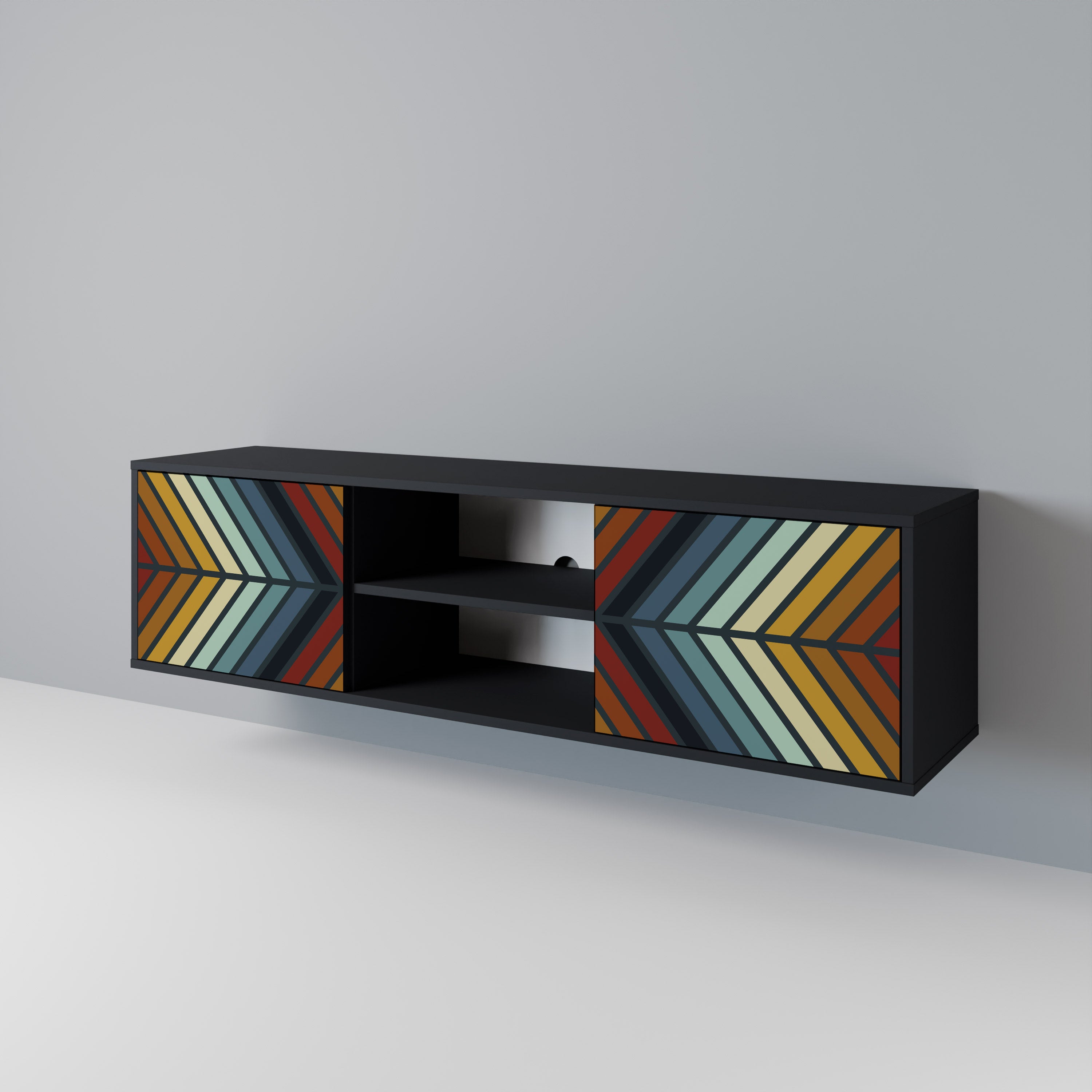 Mueble de TV INDIGENOUS ZIGZAG de 2 puertas con acabado negro