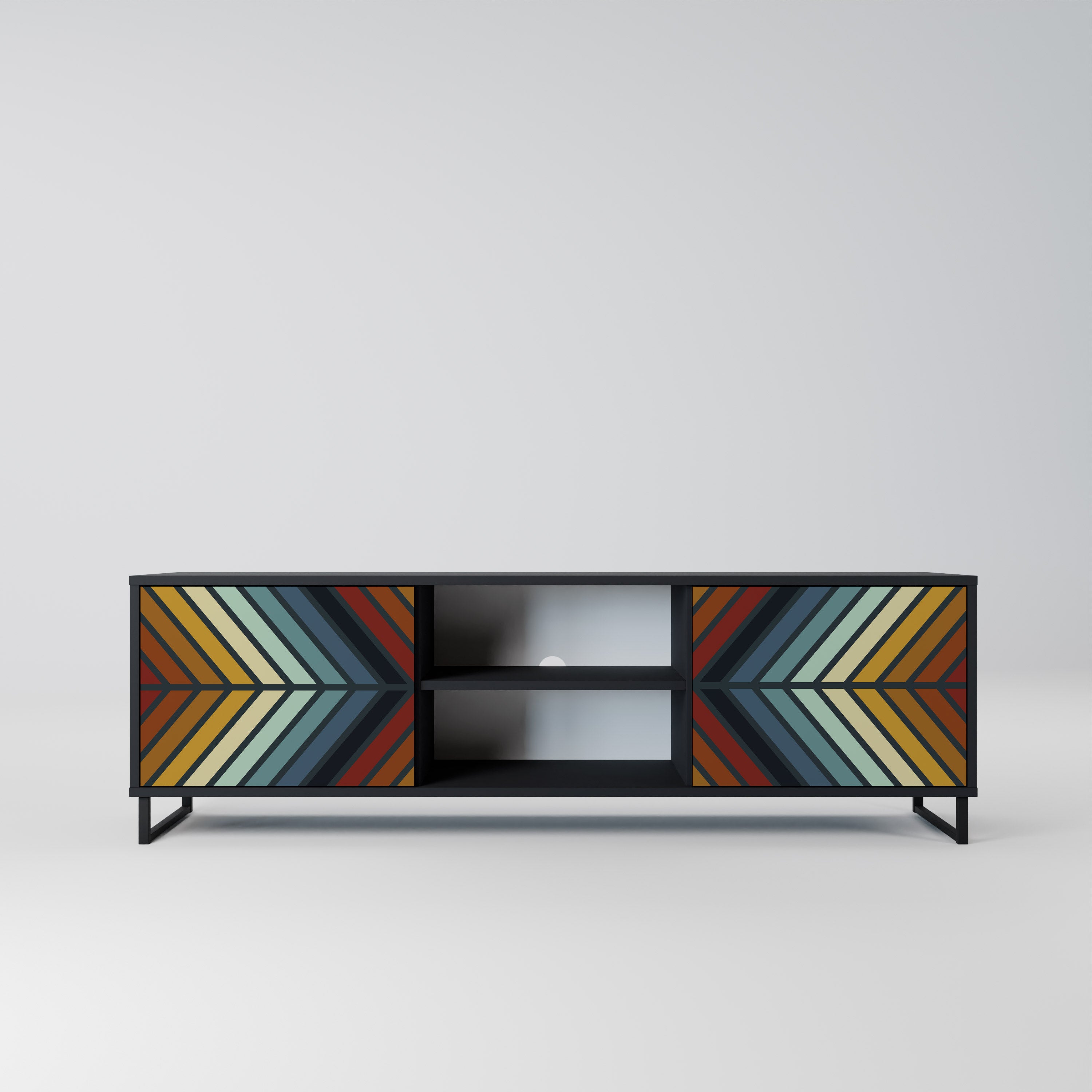 Mueble de TV INDIGENOUS ZIGZAG de 2 puertas con acabado negro