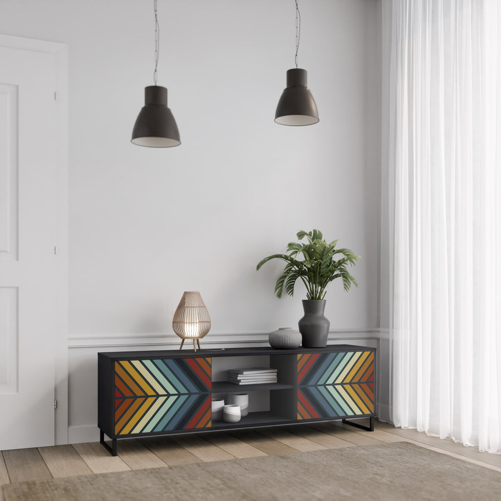 Mueble de TV INDIGENOUS ZIGZAG de 2 puertas con acabado negro