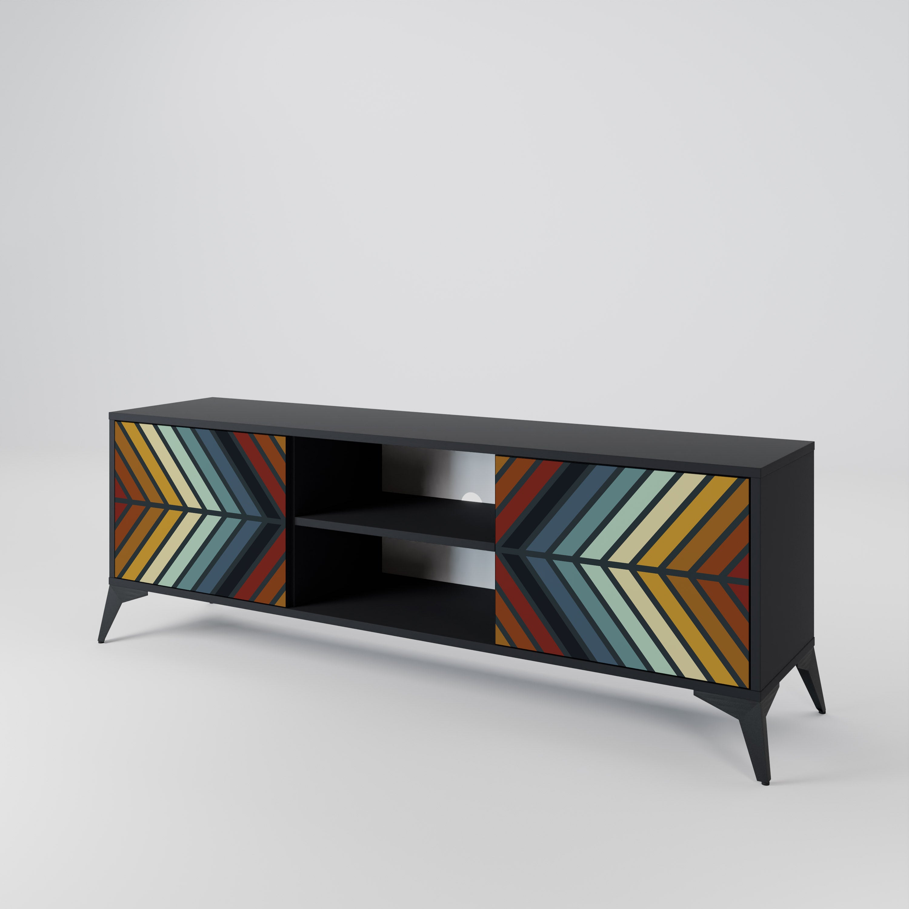 Mueble de TV INDIGENOUS ZIGZAG de 2 puertas con acabado negro