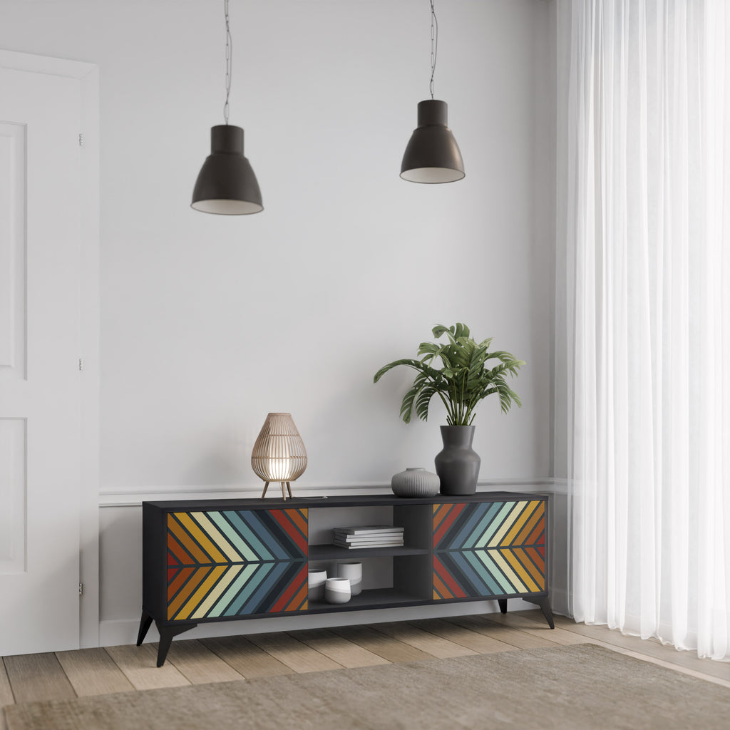 Mueble de TV INDIGENOUS ZIGZAG de 2 puertas con acabado negro