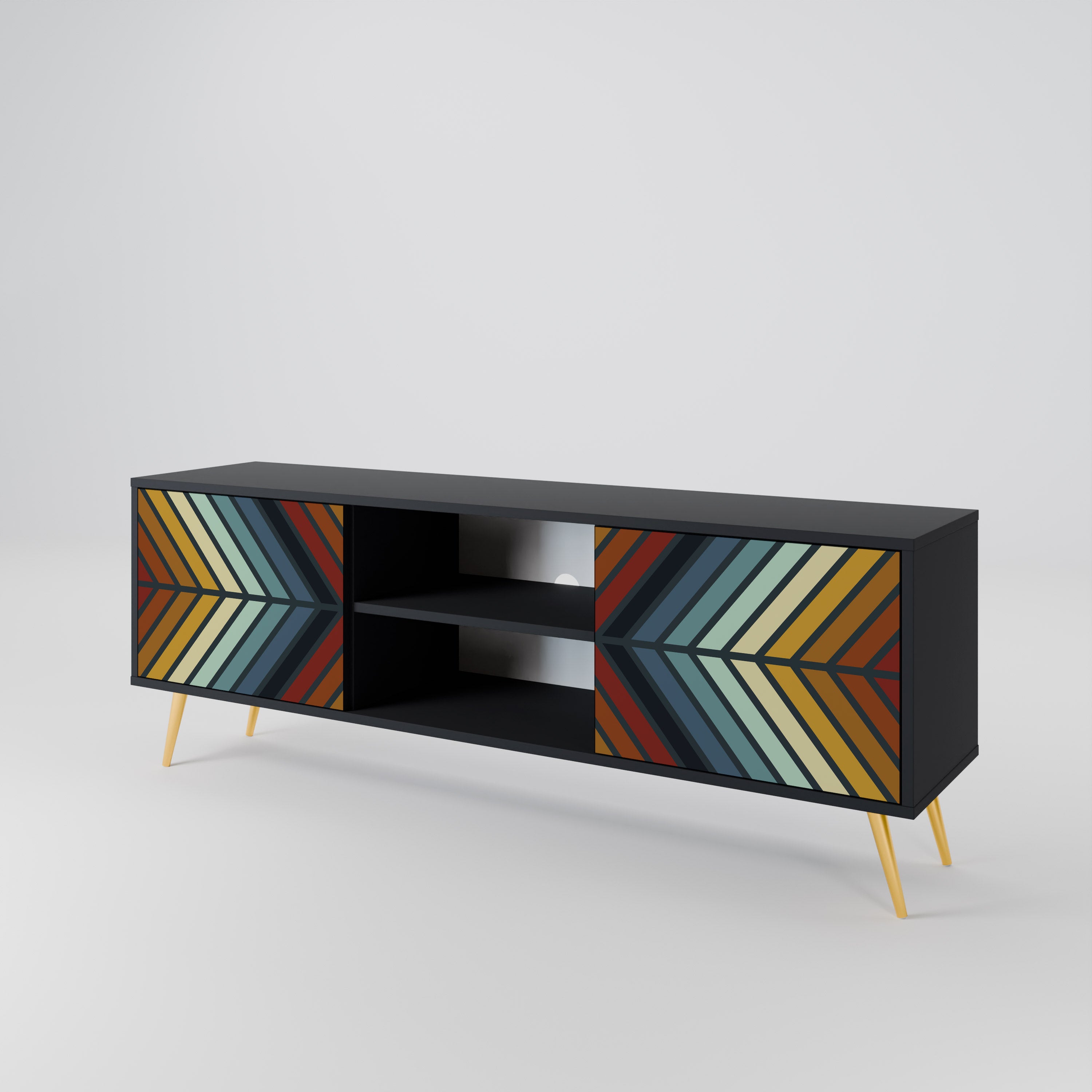 Mueble de TV INDIGENOUS ZIGZAG de 2 puertas con acabado negro