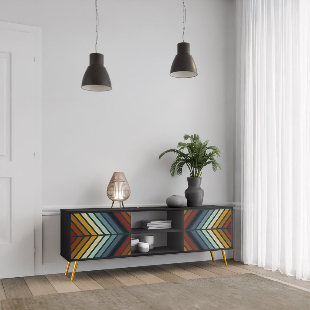 Mueble de TV INDIGENOUS ZIGZAG de 2 puertas con acabado negro