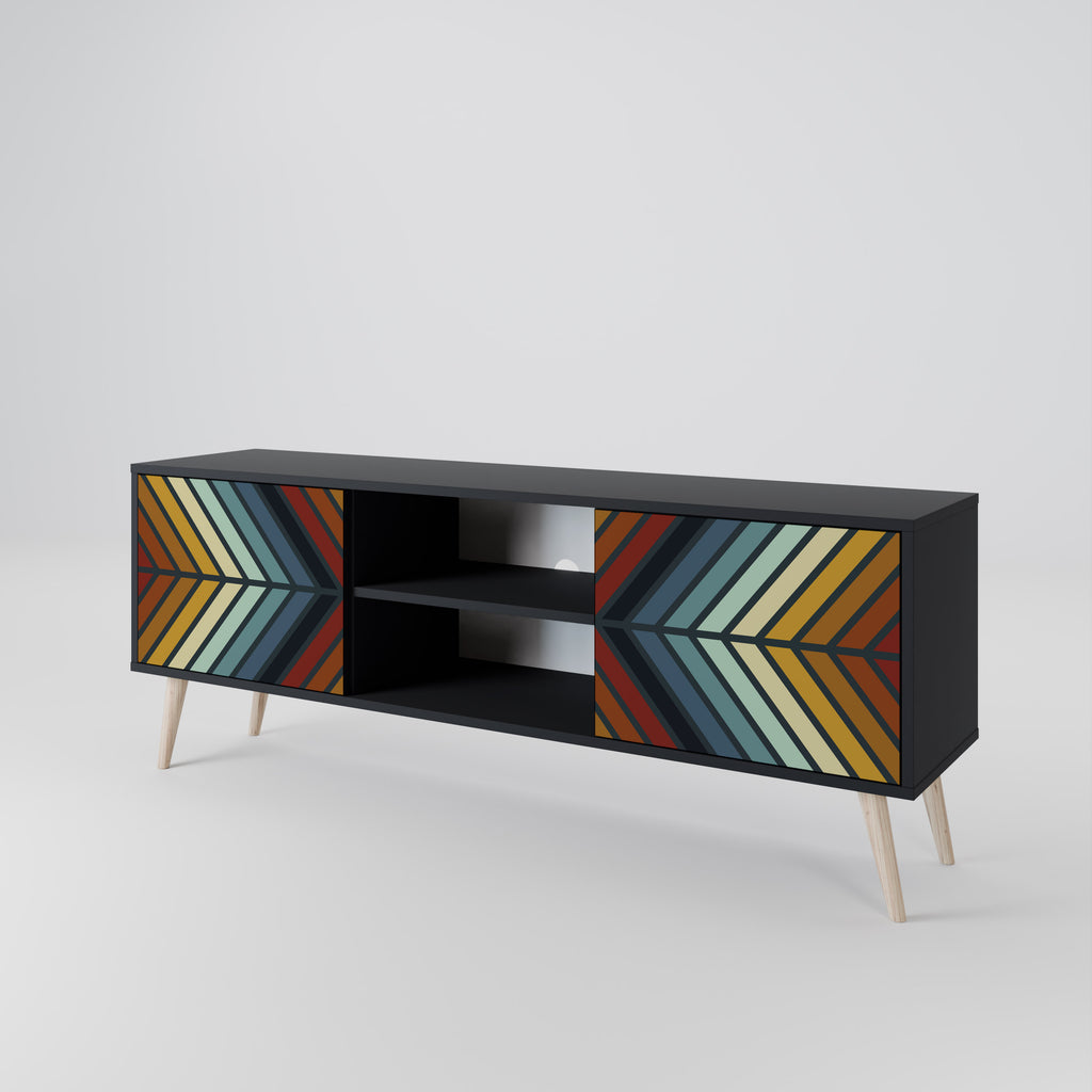 Mueble de TV INDIGENOUS ZIGZAG de 2 puertas con acabado negro