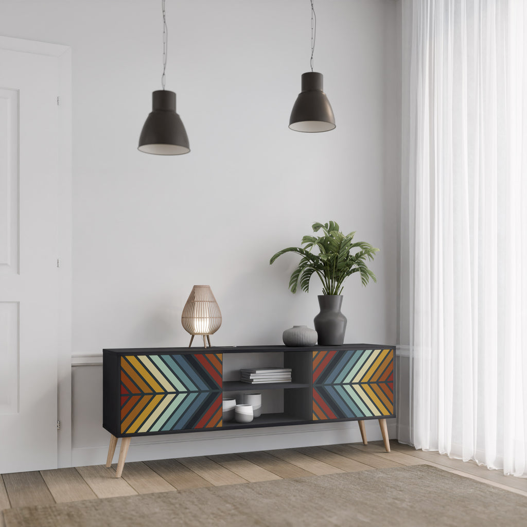 Mueble de TV INDIGENOUS ZIGZAG de 2 puertas con acabado negro
