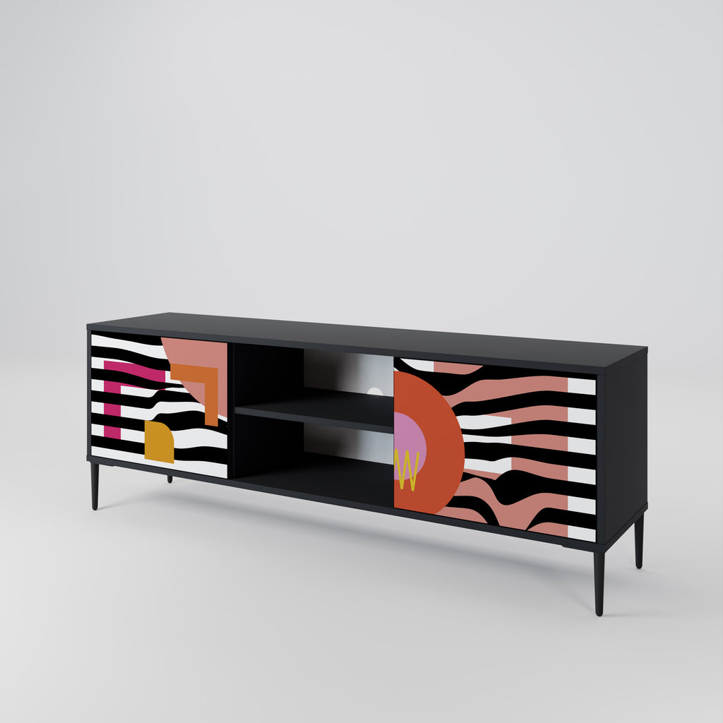 Mueble de TV de 2 puertas ABSTRACTO CROMÁTICO en acabado negro