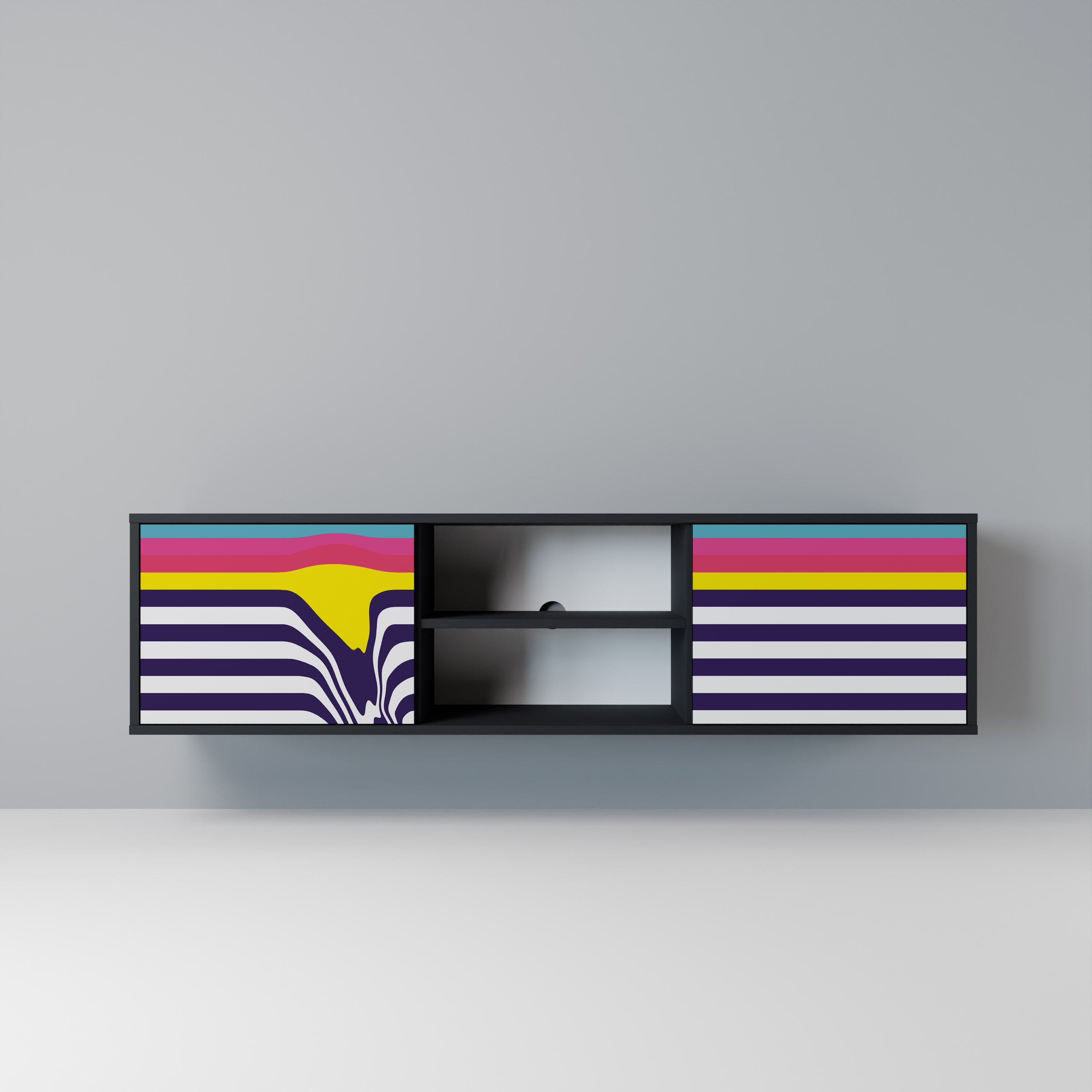 Mueble de TV de 2 puertas COLORFUL DIVERSION con acabado negro