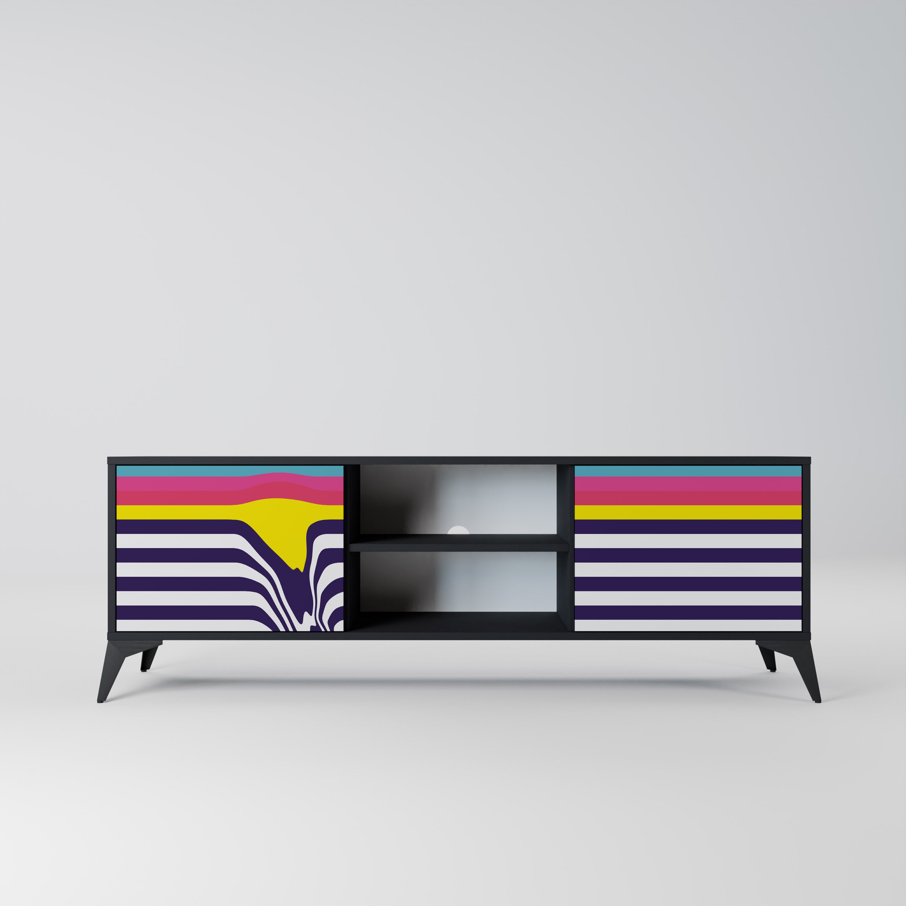 Mueble de TV de 2 puertas COLORFUL DIVERSION con acabado negro