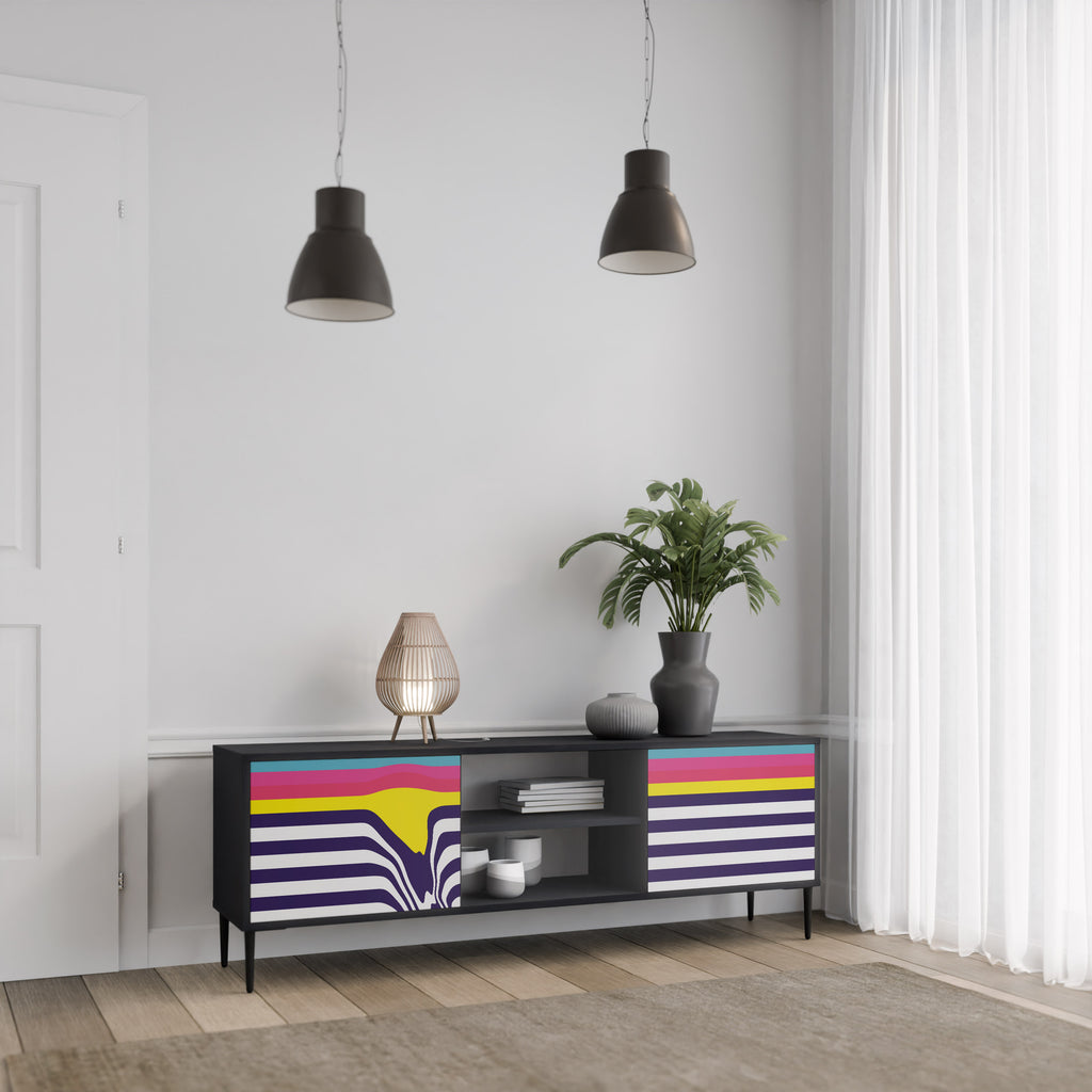 Mueble de TV de 2 puertas COLORFUL DIVERSION con acabado negro