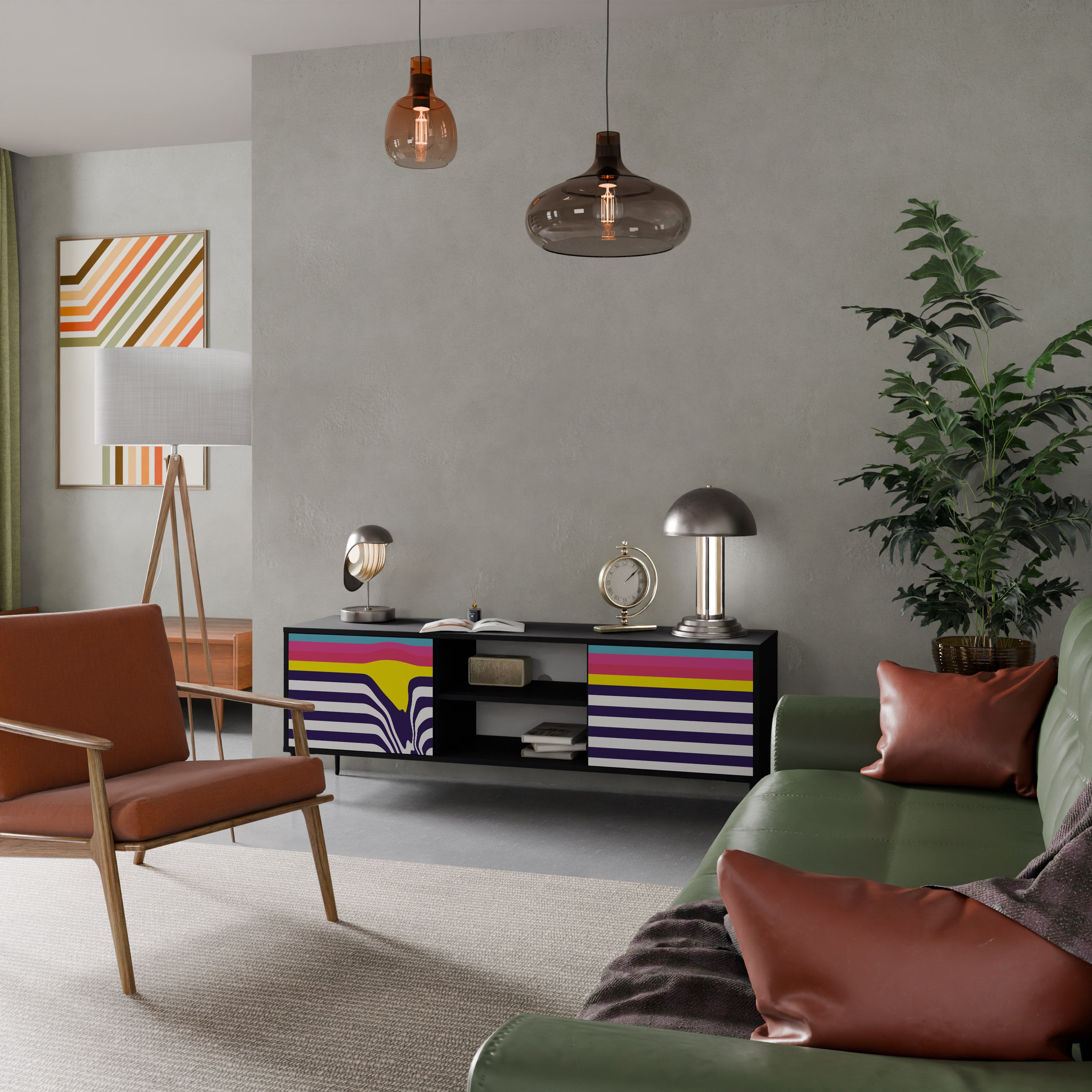 Mueble de TV de 2 puertas COLORFUL DIVERSION con acabado negro