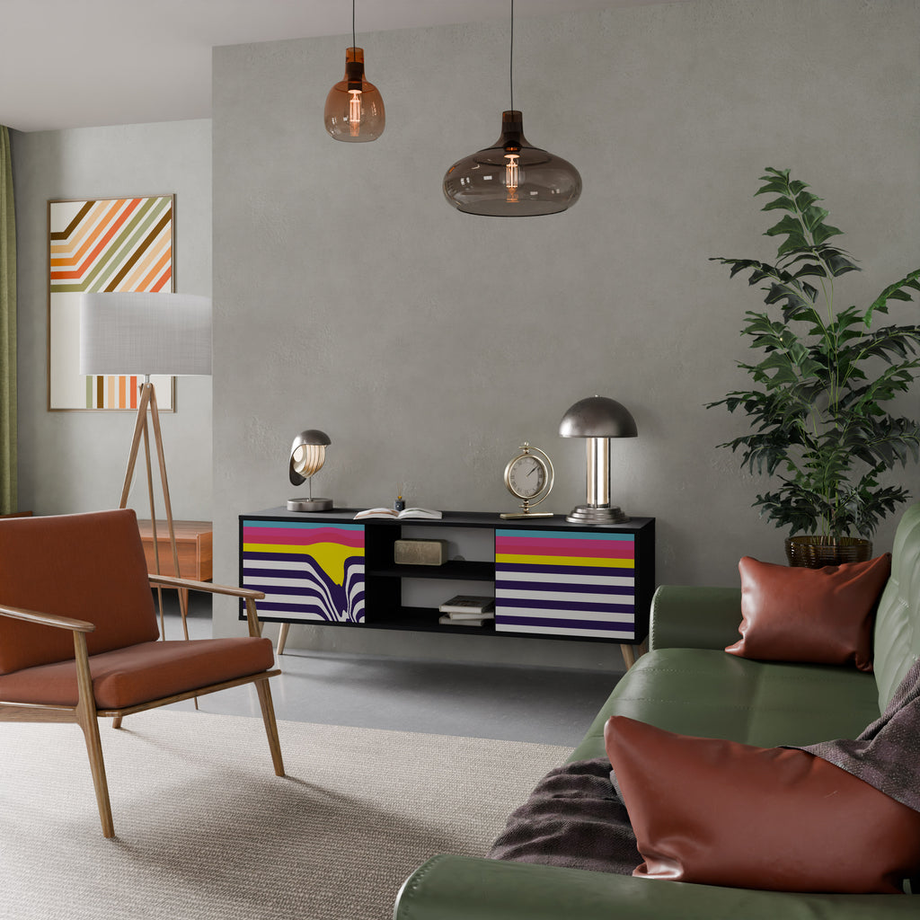 Mueble de TV de 2 puertas COLORFUL DIVERSION con acabado negro