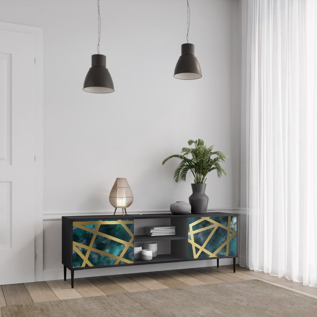 Mueble de TV de 2 puertas EL LABERINTO DE ORO en acabado negro