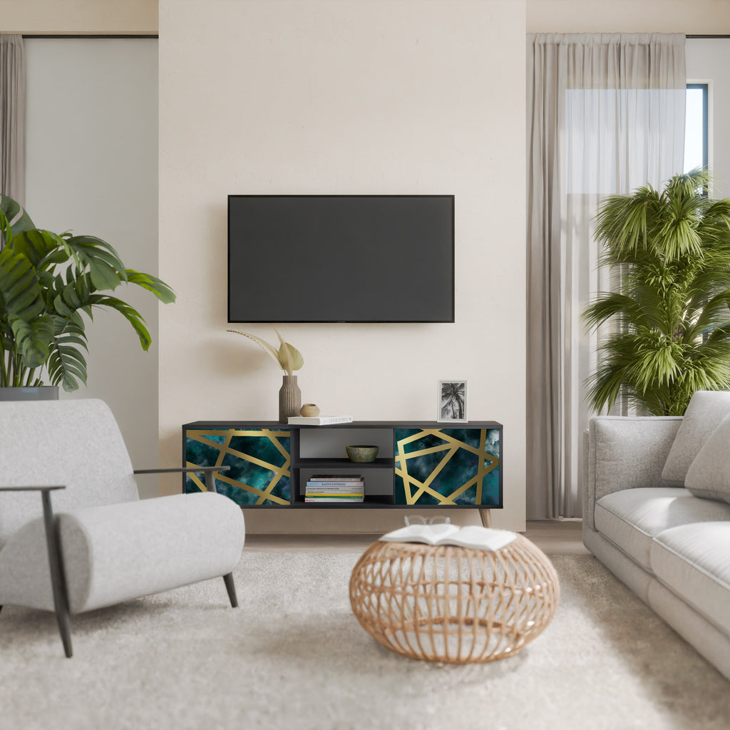 Mueble de TV de 2 puertas EL LABERINTO DE ORO en acabado negro