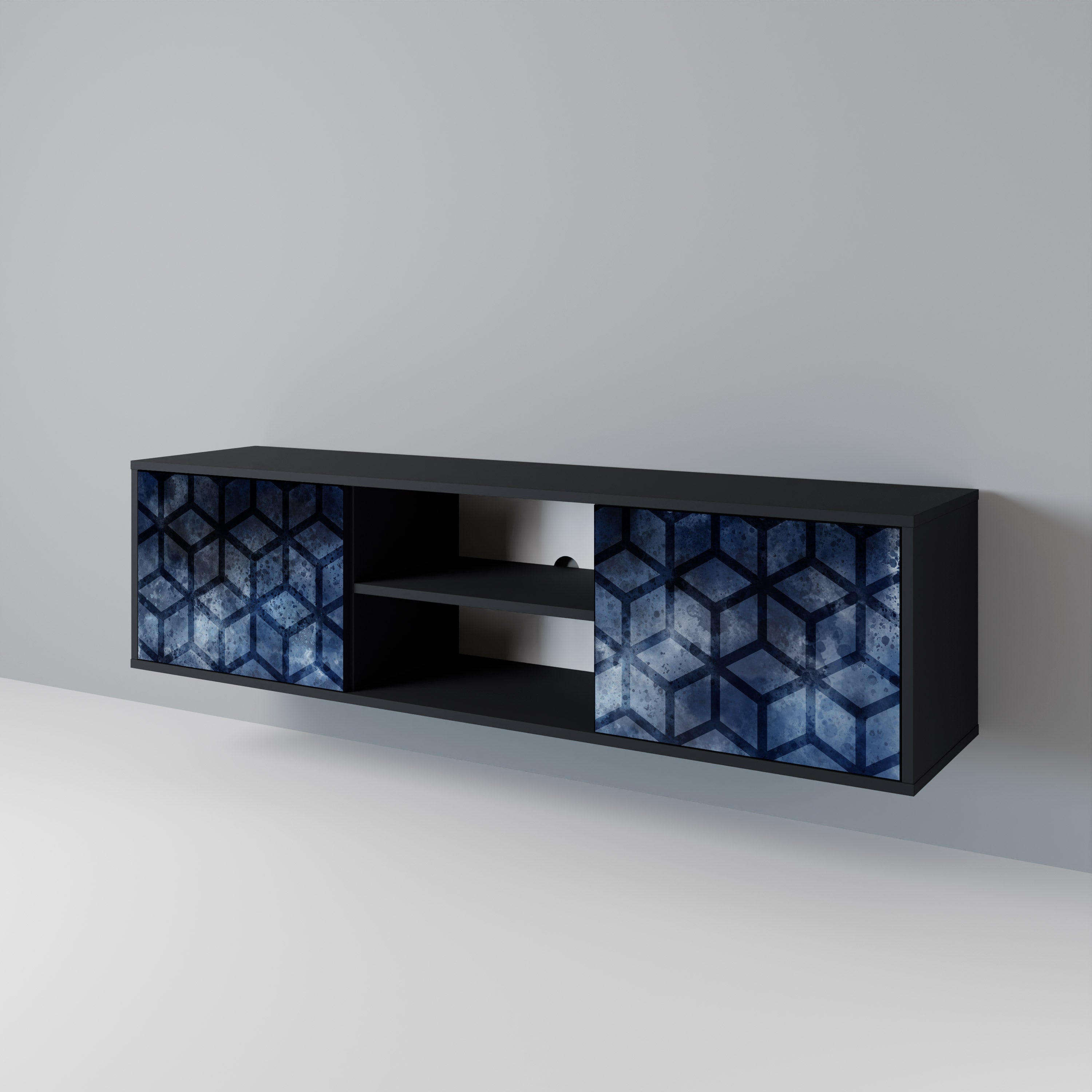 Mueble de TV de 2 puertas CUBIC MIST con acabado negro