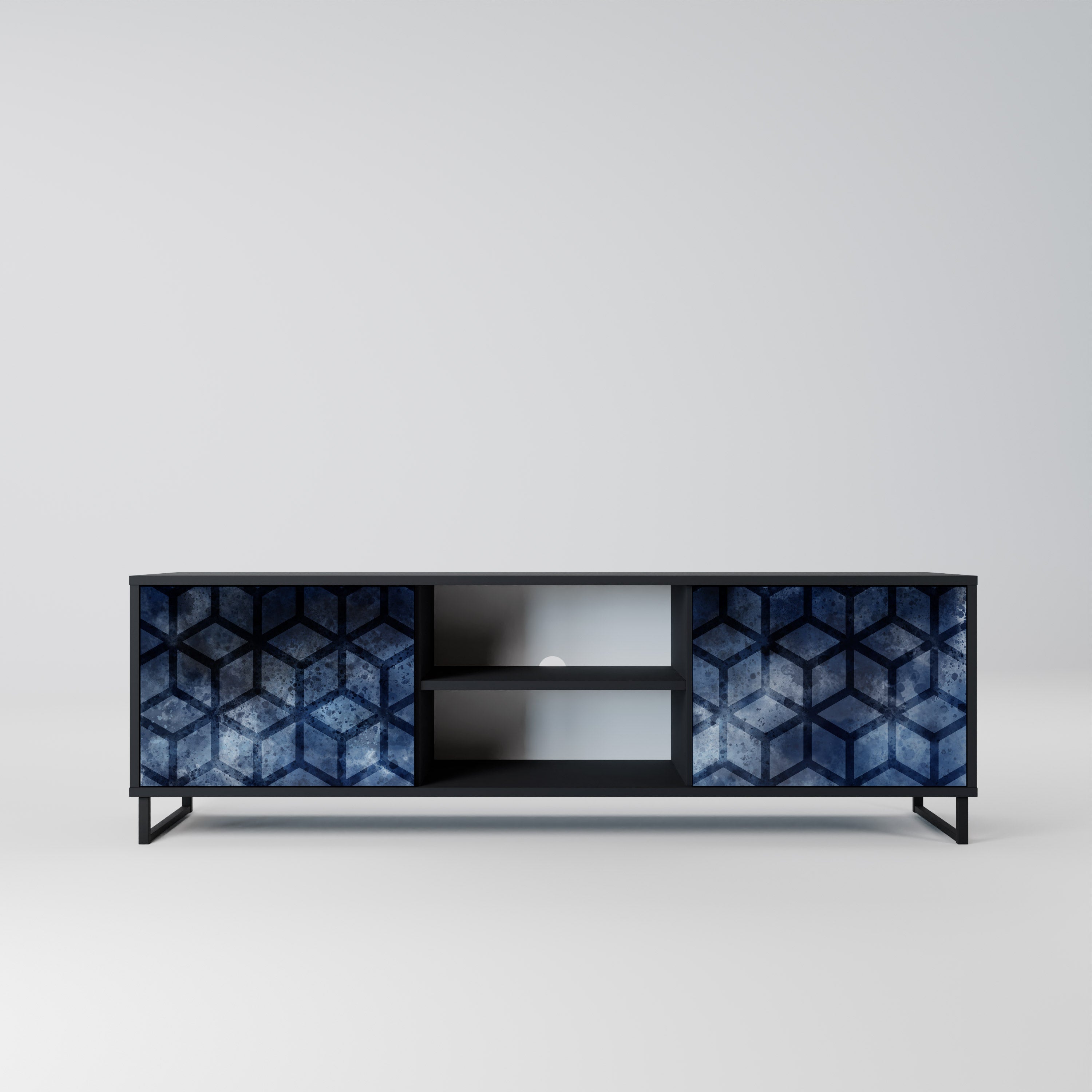 Mueble de TV de 2 puertas CUBIC MIST con acabado negro