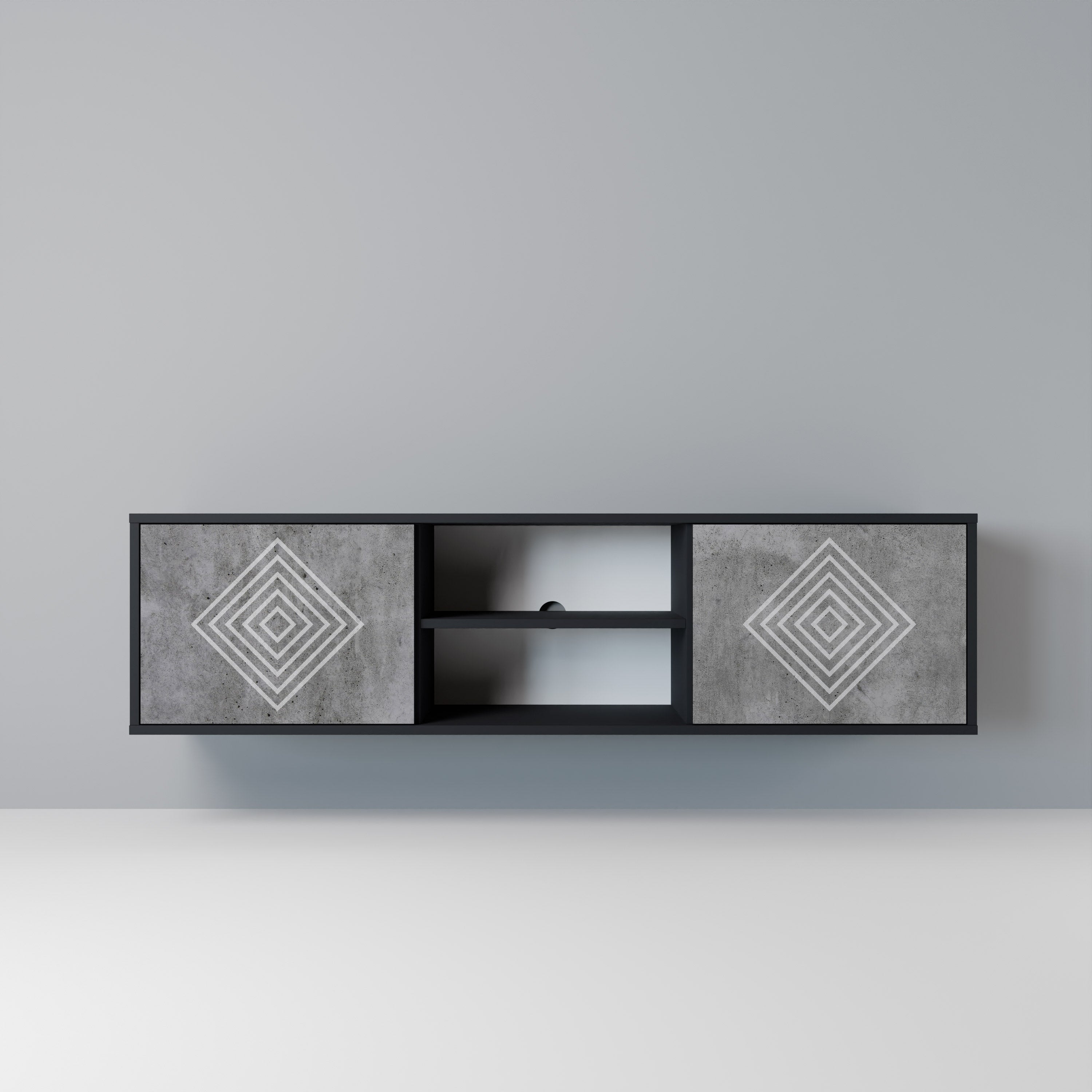 Mueble de TV de 2 puertas POLYGONAL ARTISTRY en acabado negro