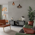 POLYGONAL ARTISTRY Mueble de TV de 2 Puertas en Acabado Negro