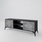 POLYGONAL ARTISTRY Mueble de TV de 2 Puertas en Acabado Negro
