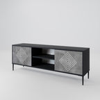POLYGONAL ARTISTRY Mueble de TV de 2 Puertas en Acabado Negro
