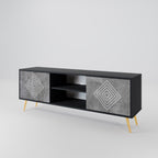 POLYGONAL ARTISTRY Mueble de TV de 2 Puertas en Acabado Negro
