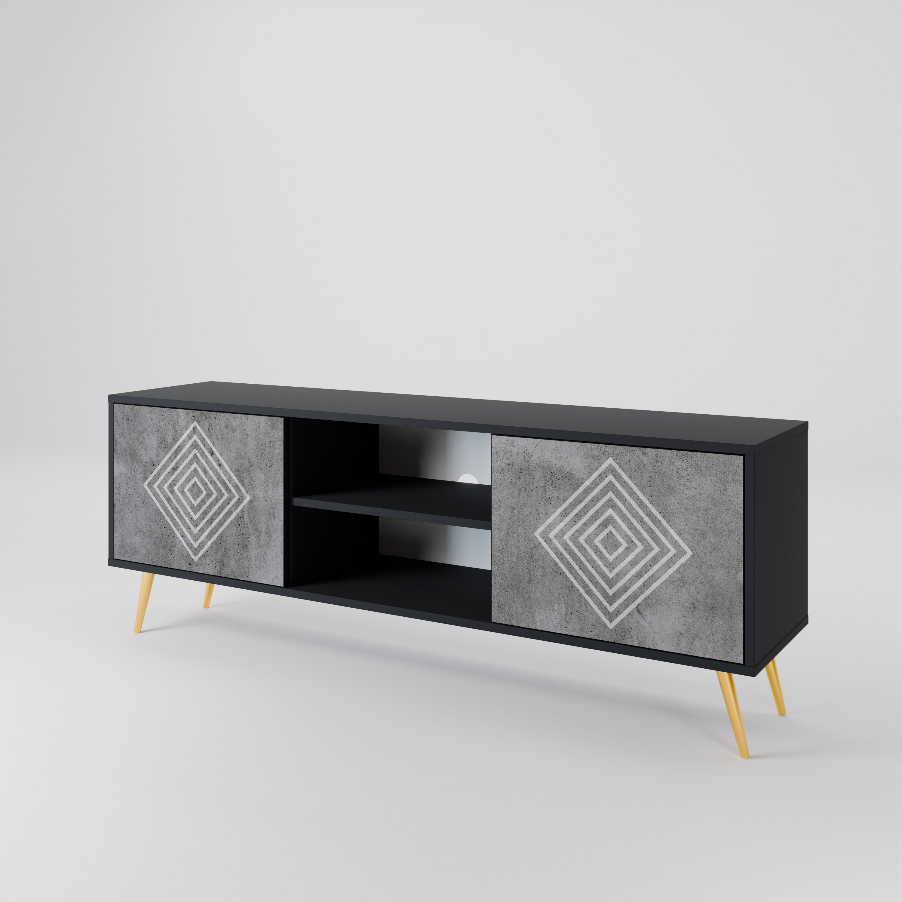 Mueble de TV de 2 puertas POLYGONAL ARTISTRY en acabado negro