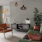 POLYGONAL ARTISTRY Mueble de TV de 2 Puertas en Acabado Negro