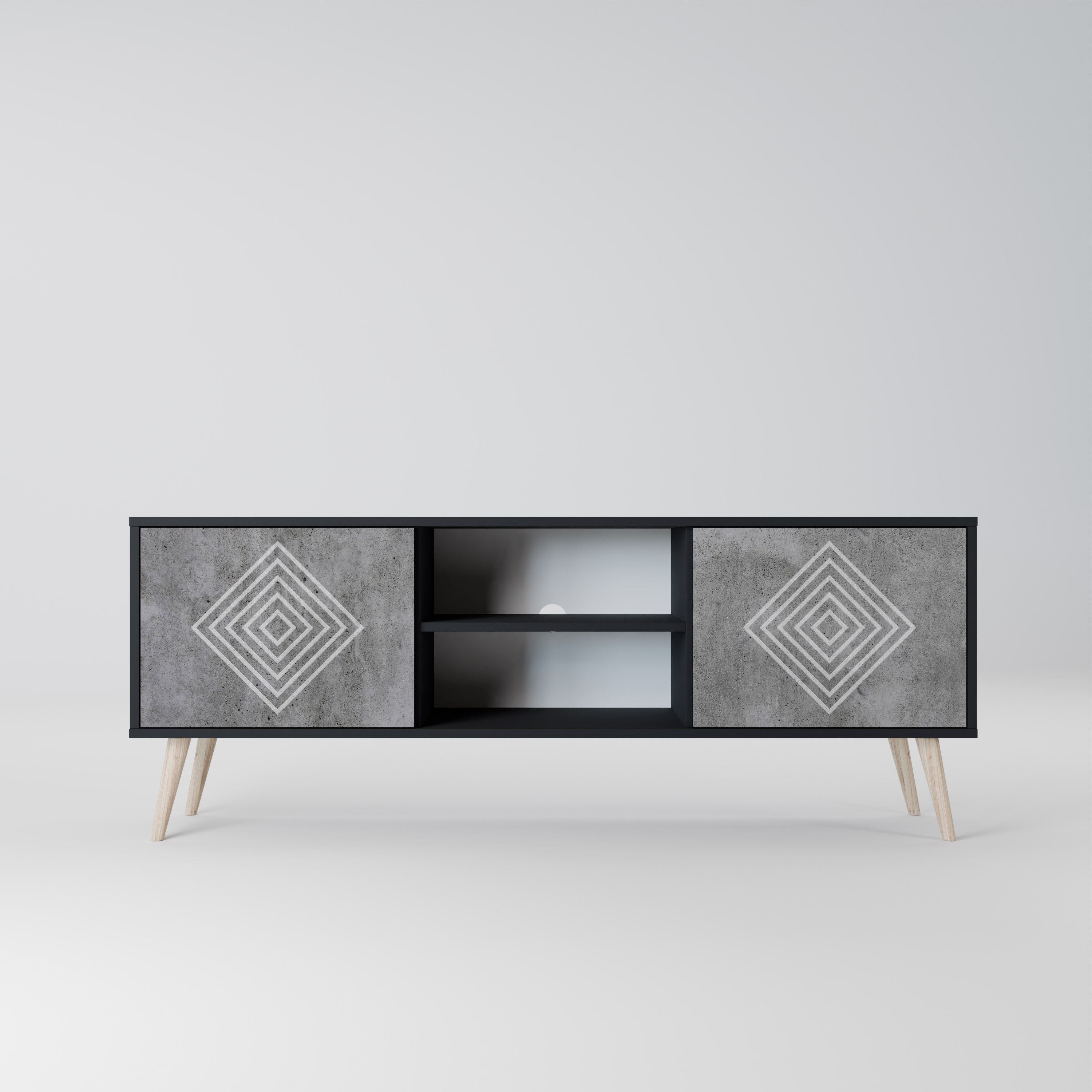 Mueble de TV de 2 puertas POLYGONAL ARTISTRY en acabado negro