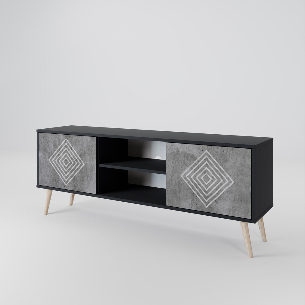Mueble de TV de 2 puertas POLYGONAL ARTISTRY en acabado negro
